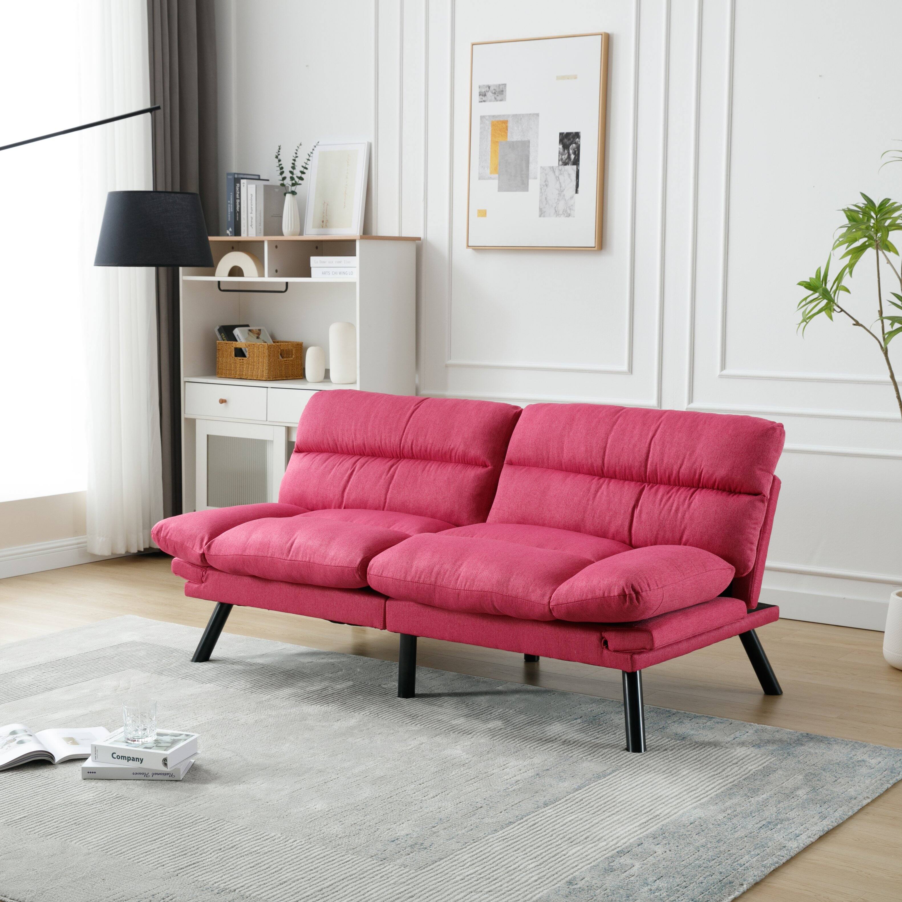 Angle. Tiramisubest - Bedroom furniture,Living room furniture,sofa with thick cushion,Sofa bed,Sleeper sofa with metal feet,Rose Red - Rose Red.