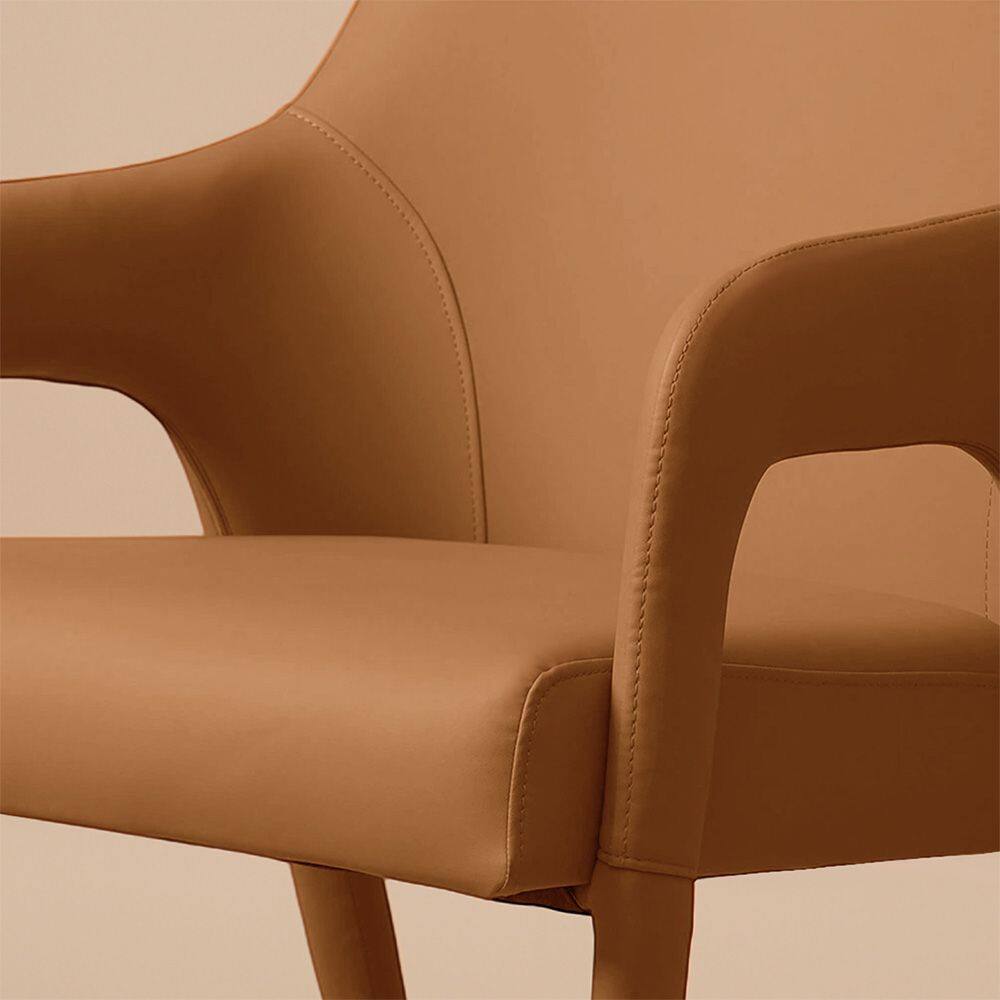 Alt View 4. POVISON - Modern Leather Dining Chairs with Arms Set of 2, Upholstered Dining Chairs, Accent Chairs for Living Room, Brown - Brown.