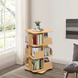 Kings Brand Furniture - 3-Tier Revolving Bookcase Bookshelf, Media Storage Cabinet - Natural