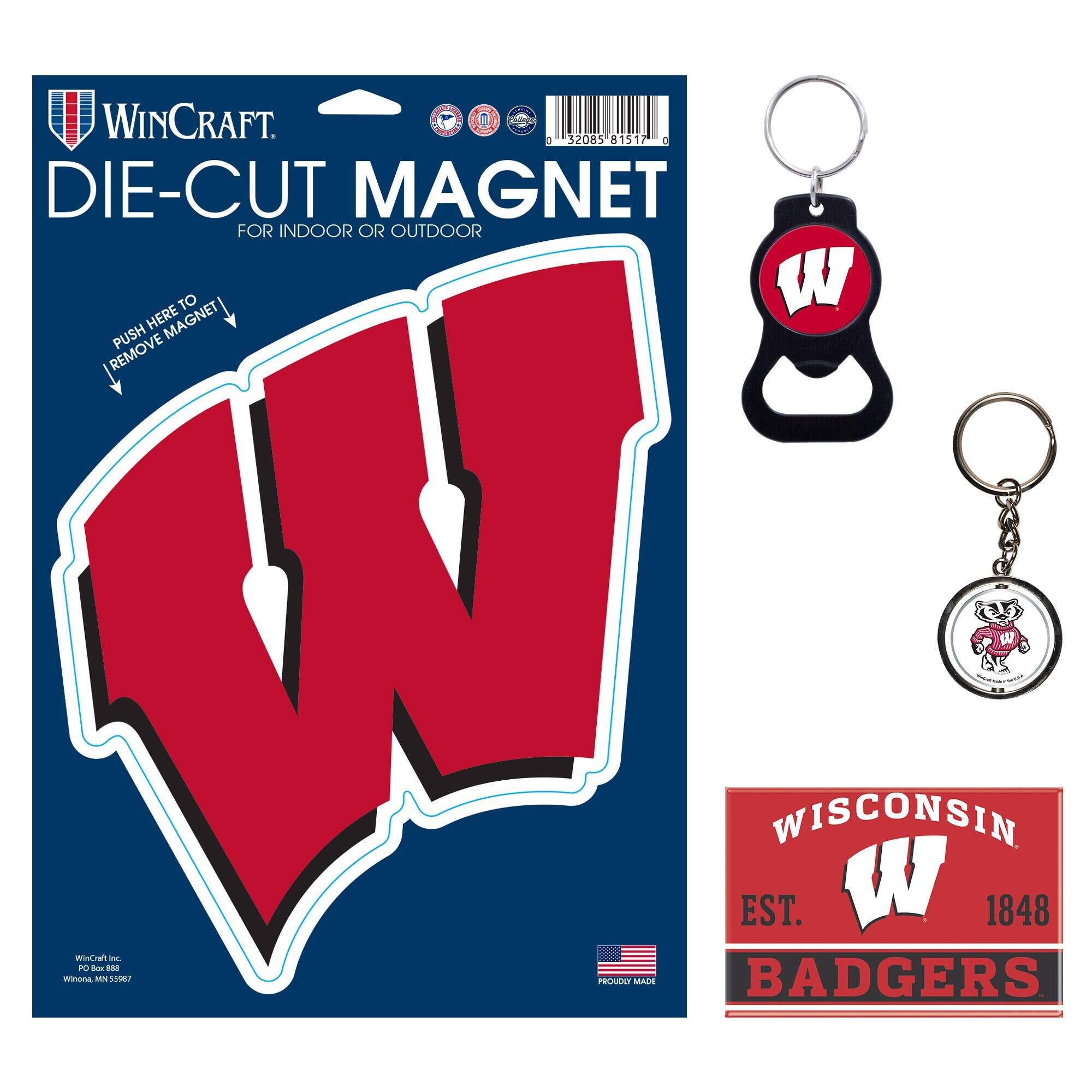 WINCRAFT  
DIE-CUT MAGNET  
FOR INDOOR OR OUTDOOR  

PUSH HERE TO REMOVE MAGNET  

WISCONSIN  
EST. 1848  
BADGERS  

PROUDLY MADE IN THE USA  

WinCraft Inc.  
Winona, MN 55987  

W  
WISCONSIN  
EST. 1848  
BADGERS  

W