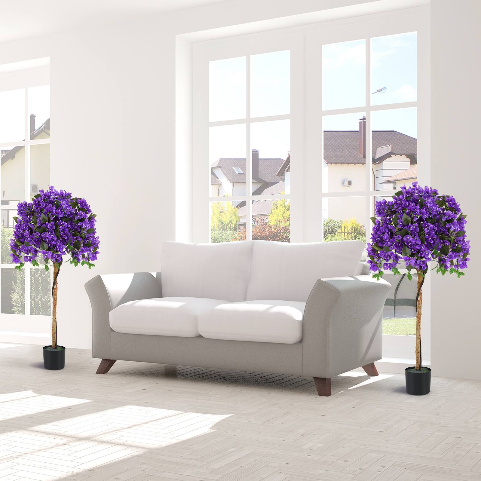 Alt View 1. Gymax - Gymax 53'' Artificial Azalea Tree Faux Floral Plant w/ Red Azalea Flowers Nursery Pot - Green, Purple.