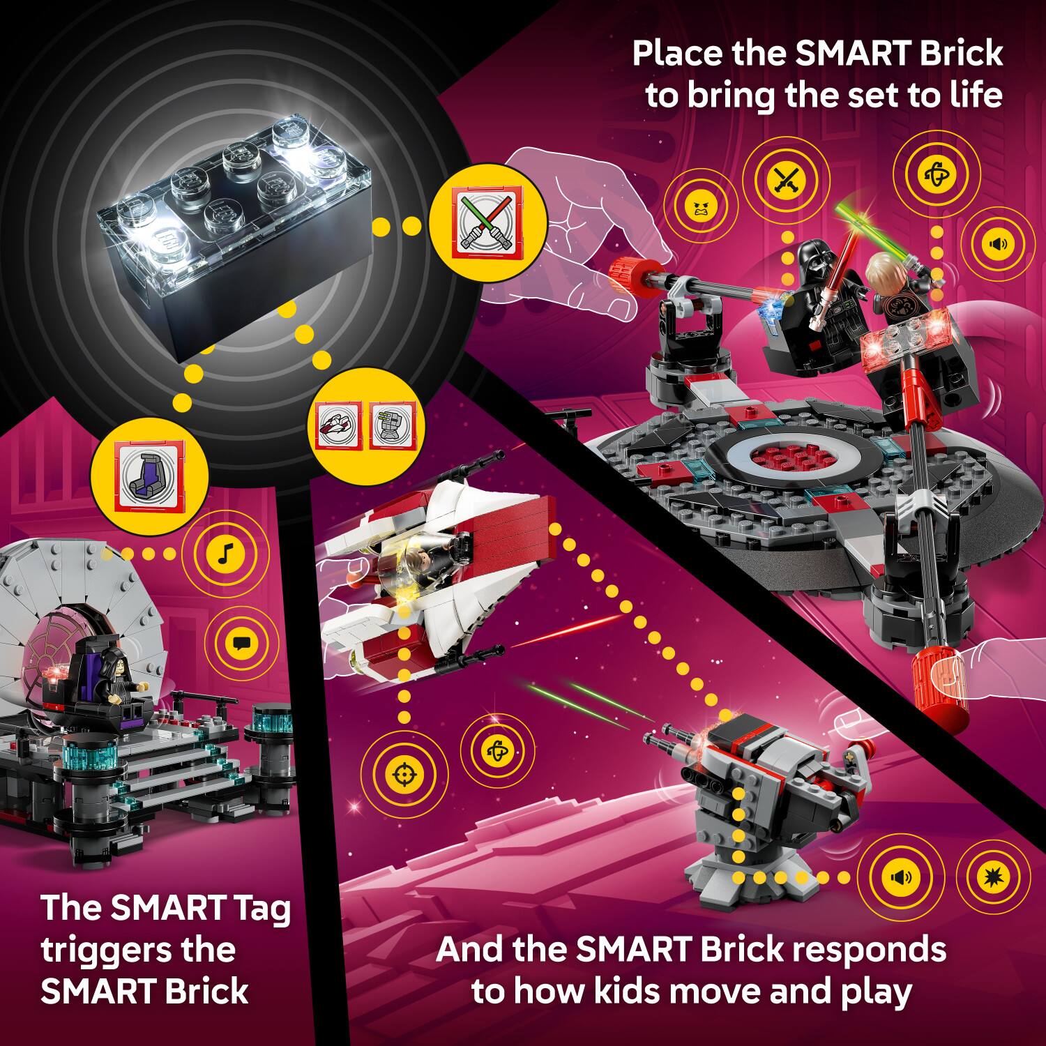 Place the SMART Brick to bring the set to life

The SMART Tag triggers the SMART Brick

And the SMART Brick responds to how kids move and play