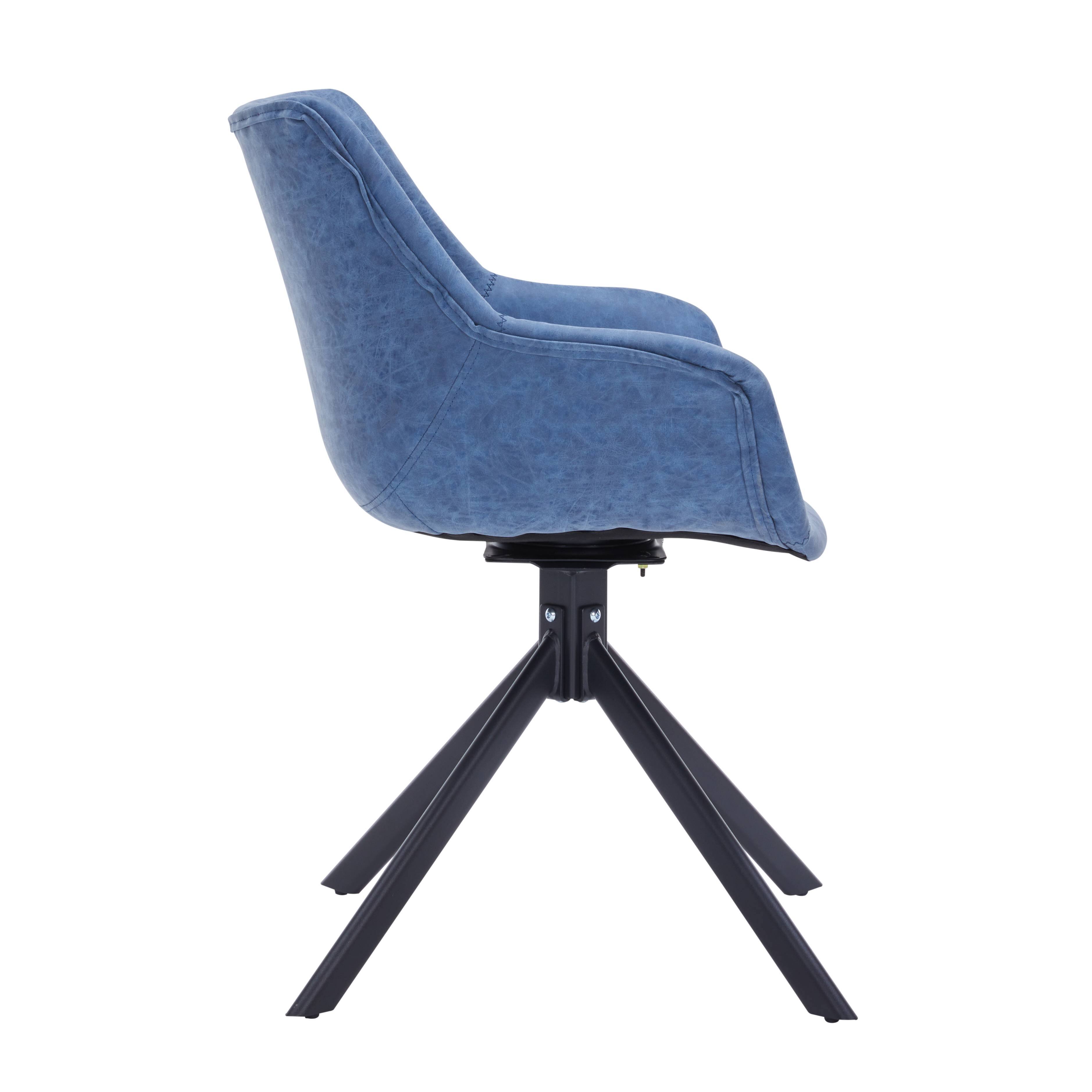 Alt View 3. LeisureMod - Markley 4-PCS Modern 360 Swivel Faux Leather Dining Armchair with Iron Legs - Light Blue.