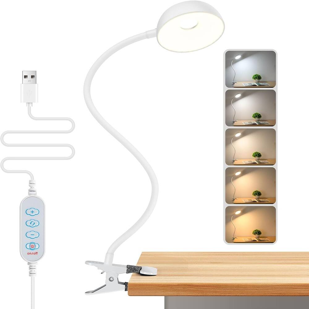 PARKER SLATER - 10-Level Dimmable LED Book Light with 5 Color Modes, Flexible Gooseneck Reading Lamp for Beds, Desks, Headboards – Eye-F - White