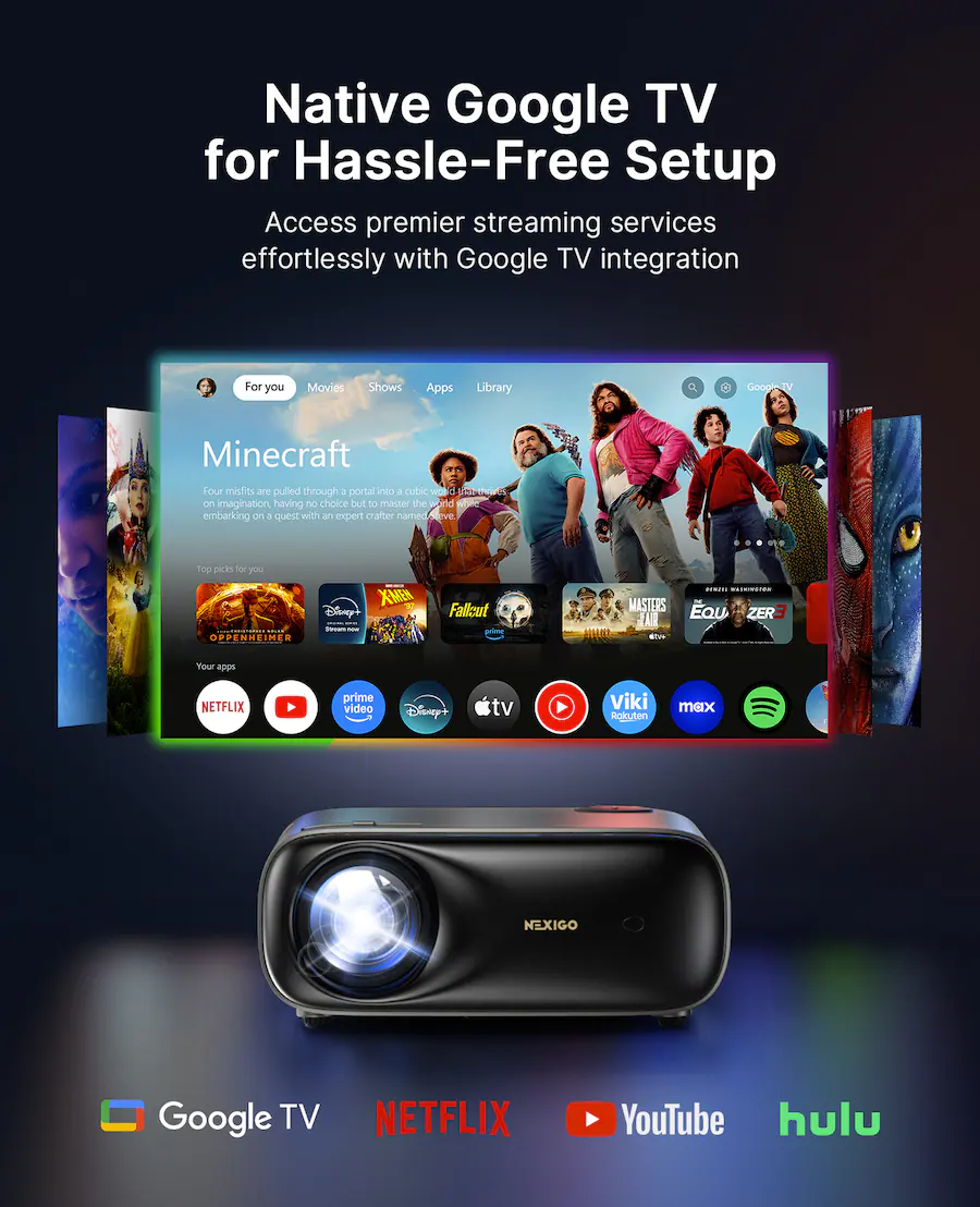 NexiGo PJ40 Pro Google TV Projector, 1080p Native, 4K Support, 800