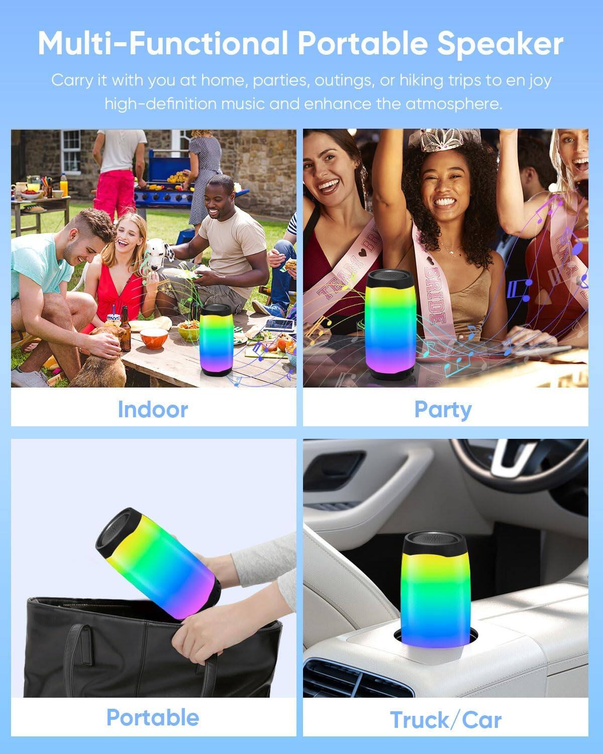 Multi-Functional Portable Speaker

Carry it with you at home, parties, outings, or hiking trips to enjoy high-definition music and enhance the atmosphere.

Indoor

Party

Portable

Truck/Car