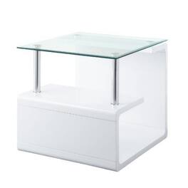 Manhattan Lane - 24 Inch Square Accent End Table, Glass Top, Open Shelf - White, Chrome