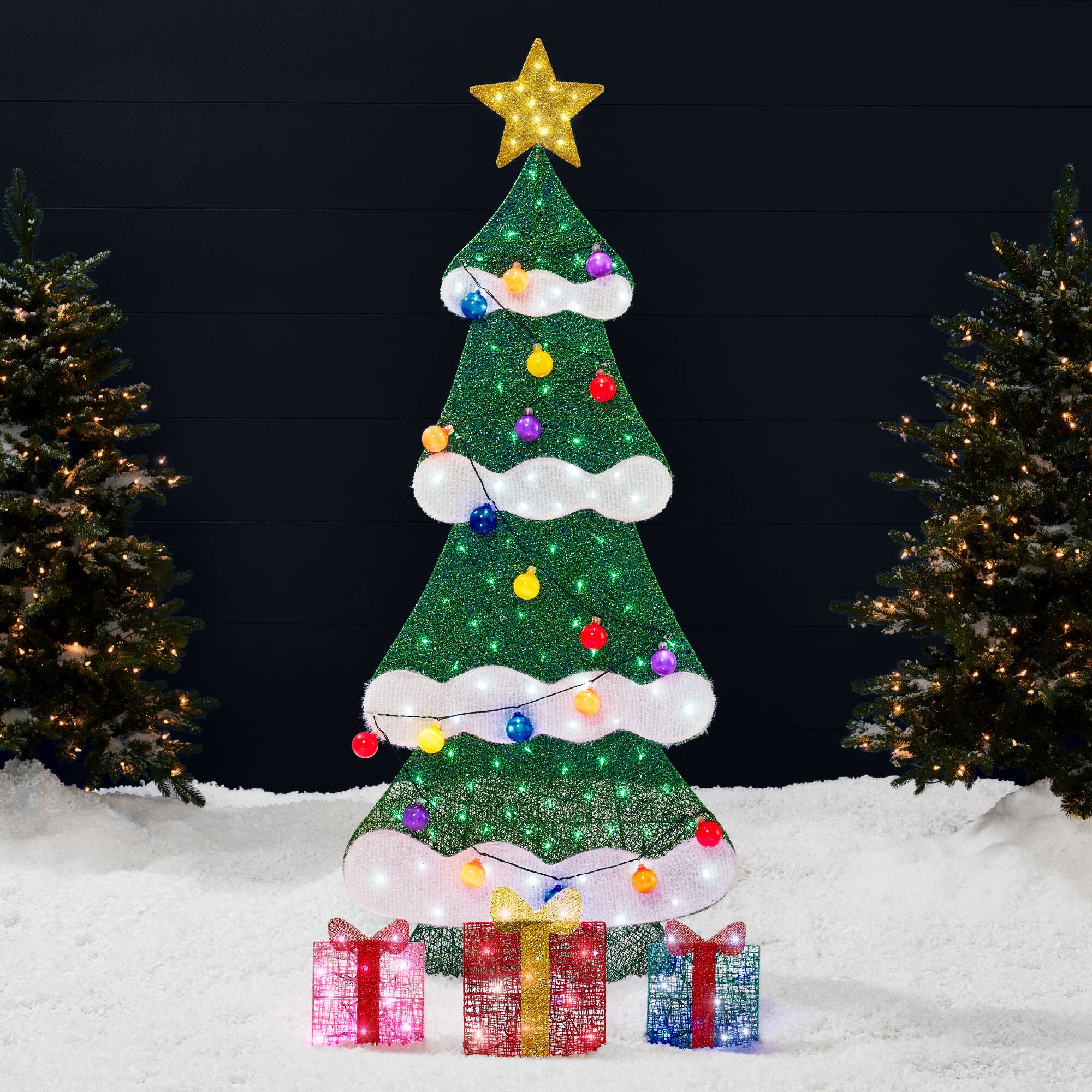 Front. Best Choice Products - Best Choice Products 6ft Lighted 2D Christmas Tree Outdoor Decor w/ 170 LED Lights, Gift Boxes, Storage Bag - Multicolor - Multicolor.