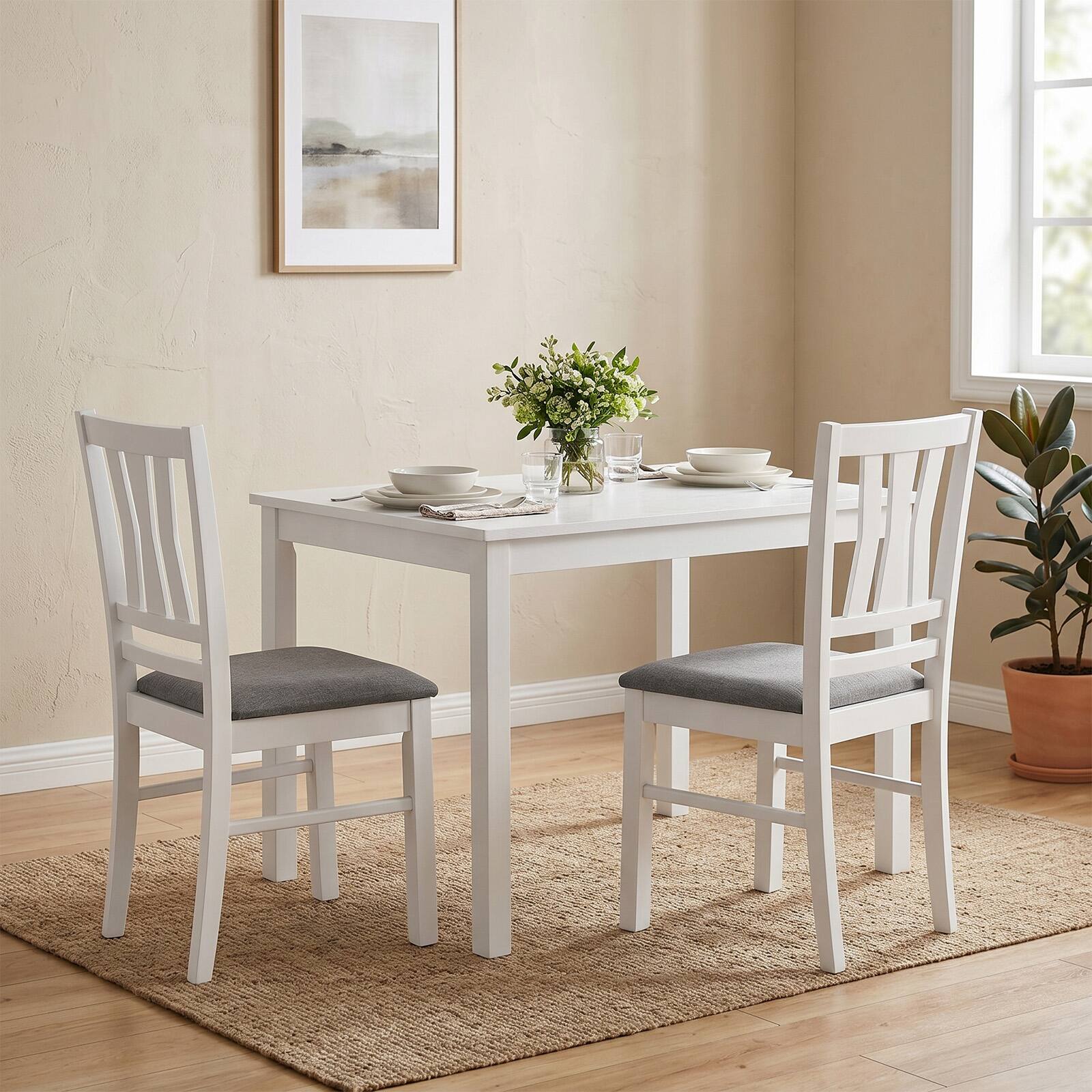 Alt View 3. Costway - Costway Dining Chairs Set of 2 with Solid Rubber Wood Frames for Dining Room, Living Room - White + Gray.
