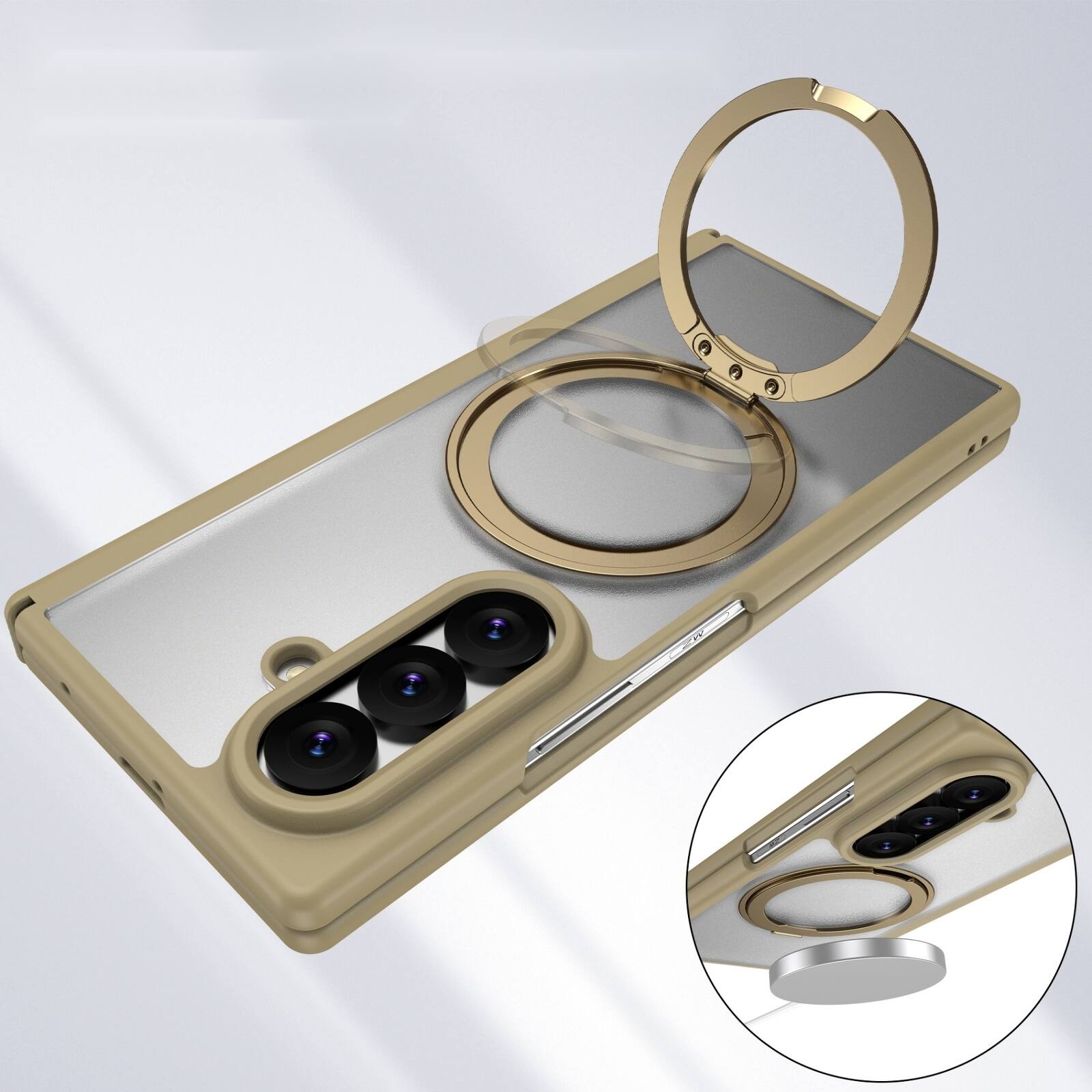 Alt View 3. Dteck - Shockproof Case for Samsung Galaxy Z Fold8 Ultra with Stand, Magnetic PC Cover Built in Screen Film and Hinge Protection - Gold.