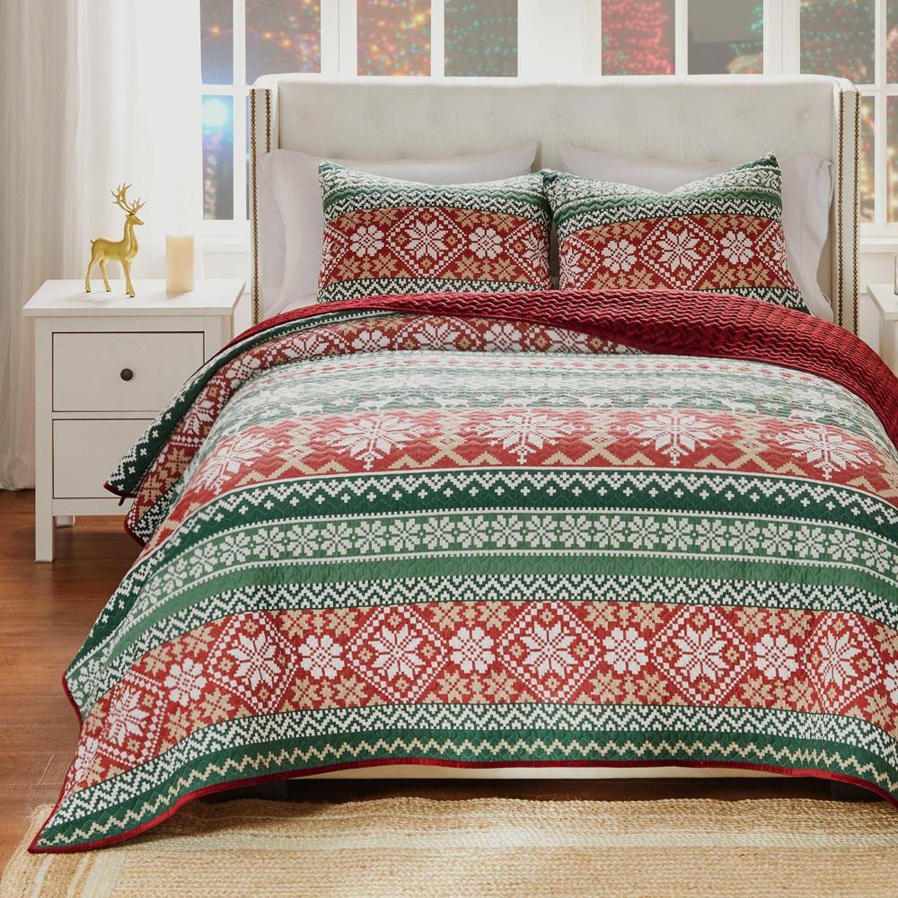 Alt View 1. Greenland Home Fashions - Greenland Home Fashion Fair Isle 3 Pieces Quilt Set Including Pillow Sham Full/Queen Red - Red.