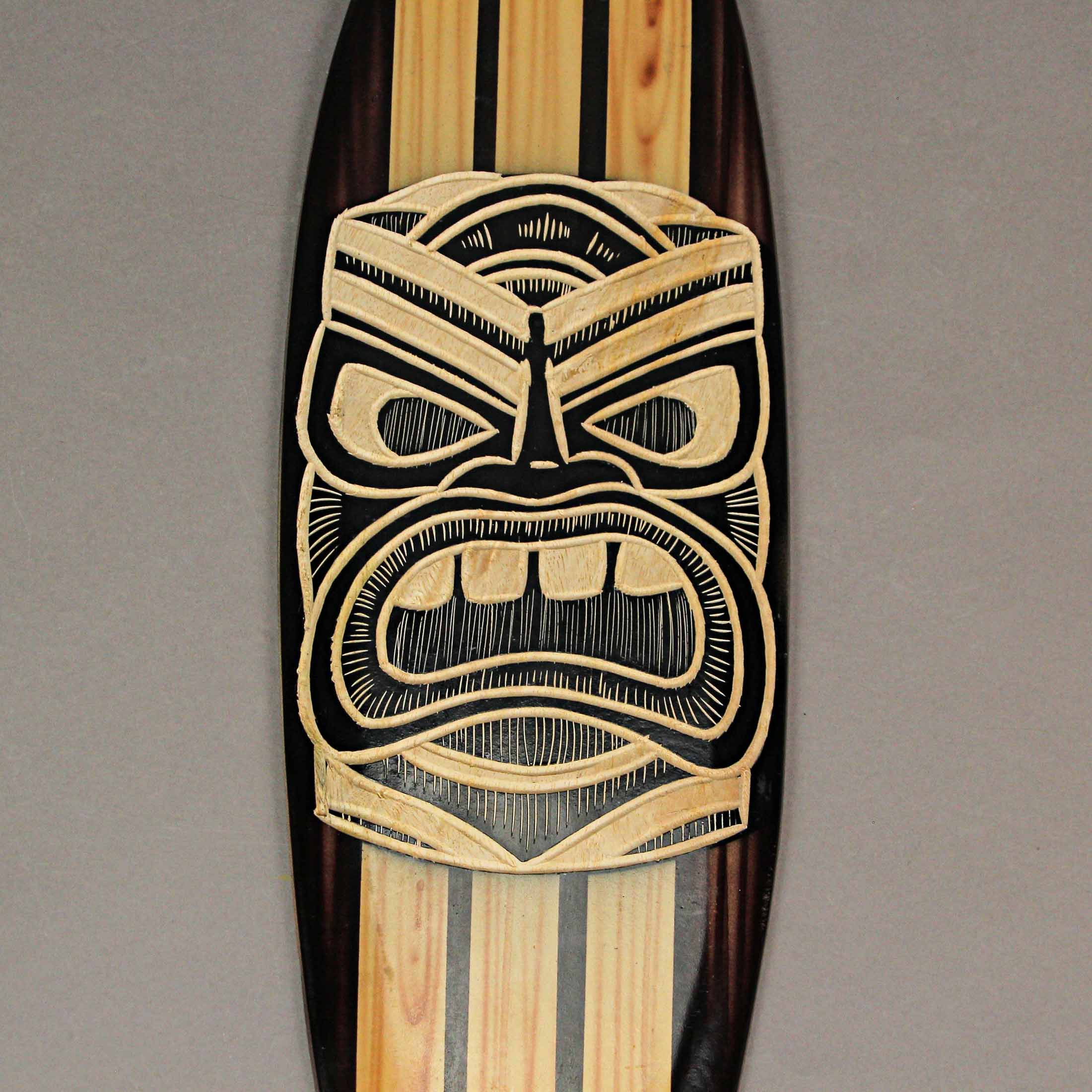 Alt View 3. Zeckos - Set Of 2 Hand Crafted Wooden Tiki Mask Surfboard Decorative Wall Hangings 20" - Multicolored.