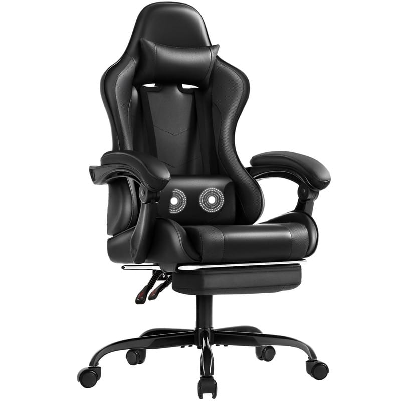 Front. Homall - Gaming Chair Massage Ergonomic Chair PU Leather Height Adjustable Racing Chair with Footrest & Lumbar Support - BLACK.