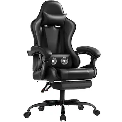 Front. Homall - Gaming Chair Massage Ergonomic Chair PU Leather Height Adjustable Racing Chair with Footrest & Lumbar Support - BLACK.