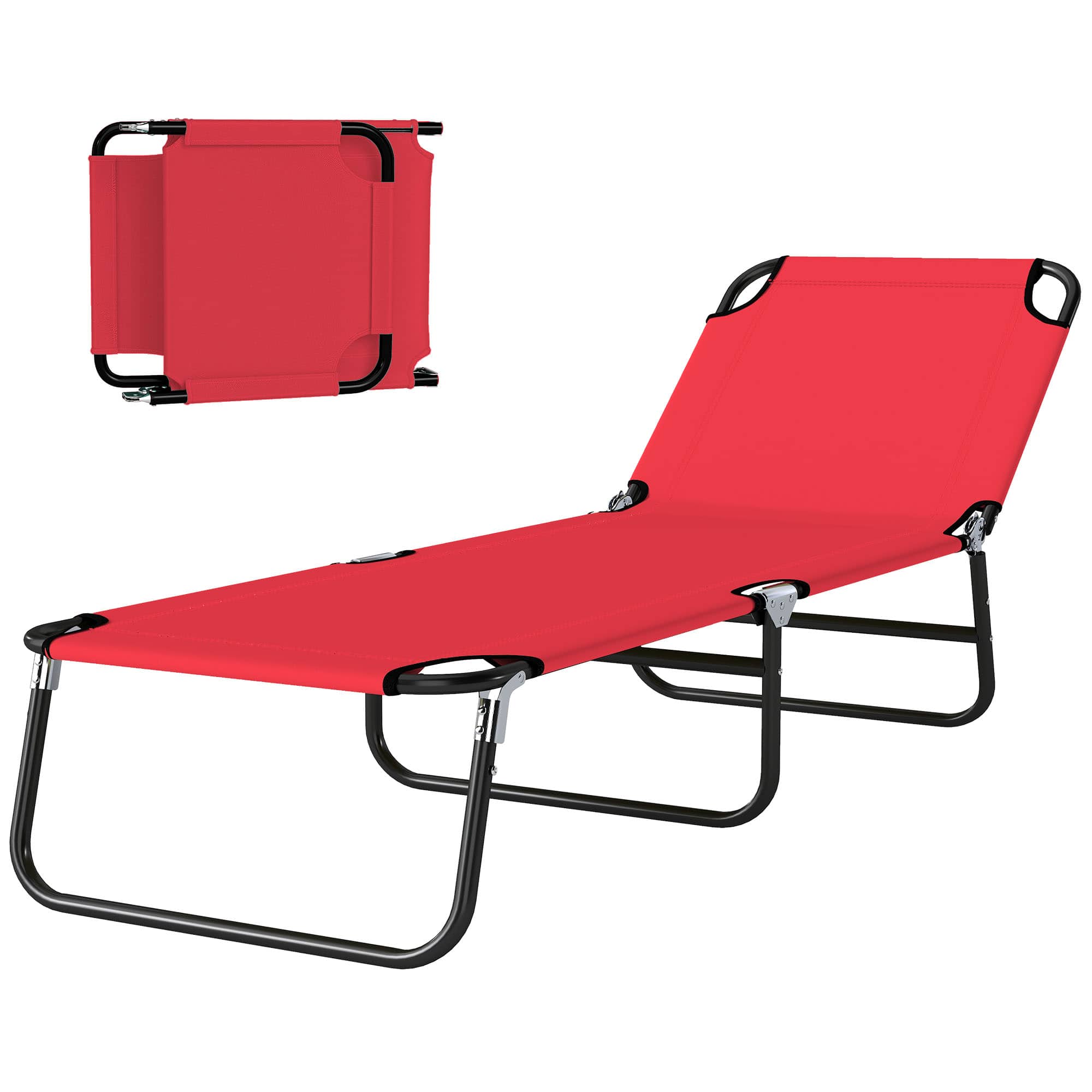 Outsunny - Chaise Lounge Pool Chairs, Outdoor Sun Tanning Chairs with 5-Level Reclining Back, Steel Frame for Beach, Yard - Red