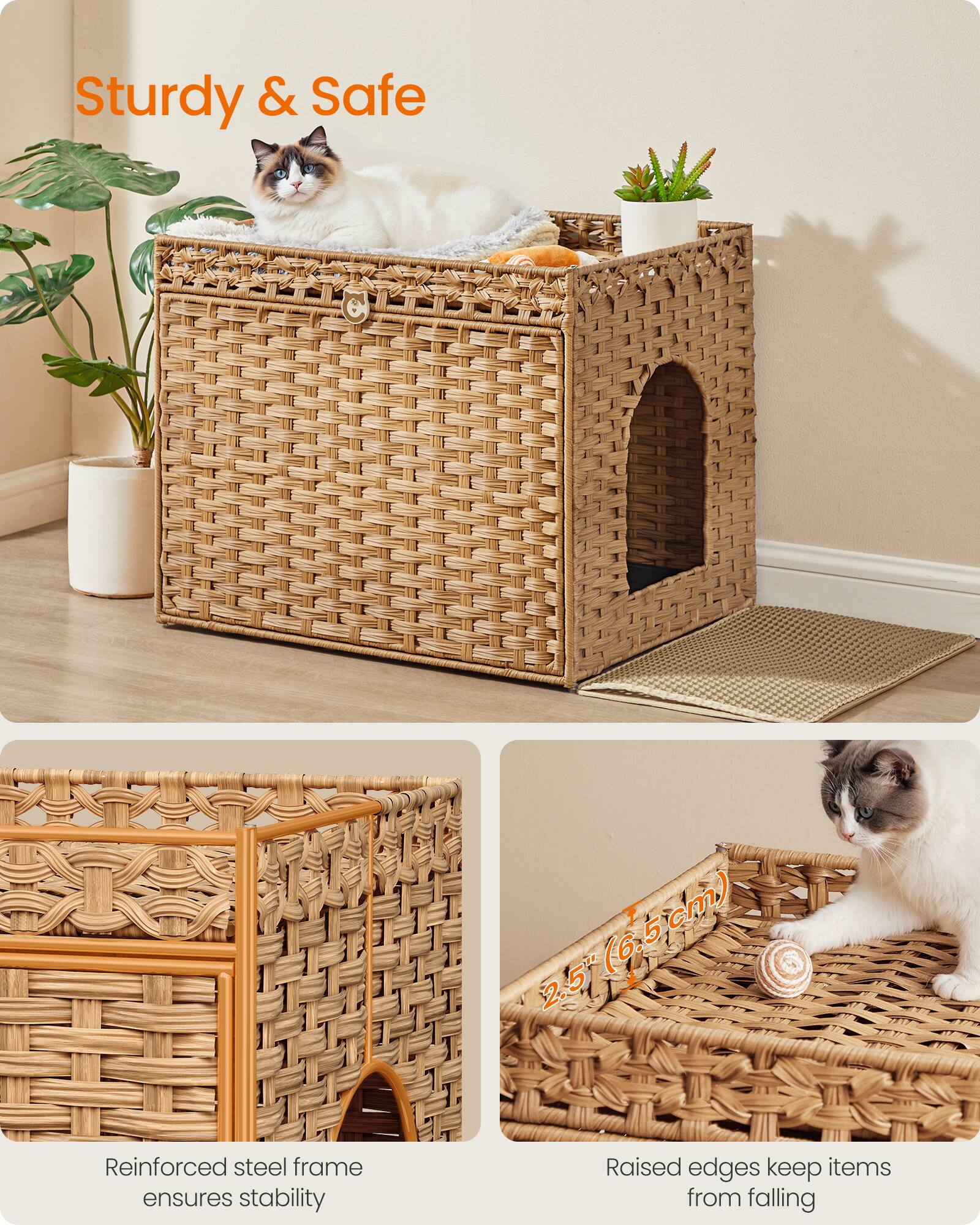 Sturdy & Safe

2.5" (6.5cm)

Reinforced steel frame ensures stability

Raised edges keep items from falling