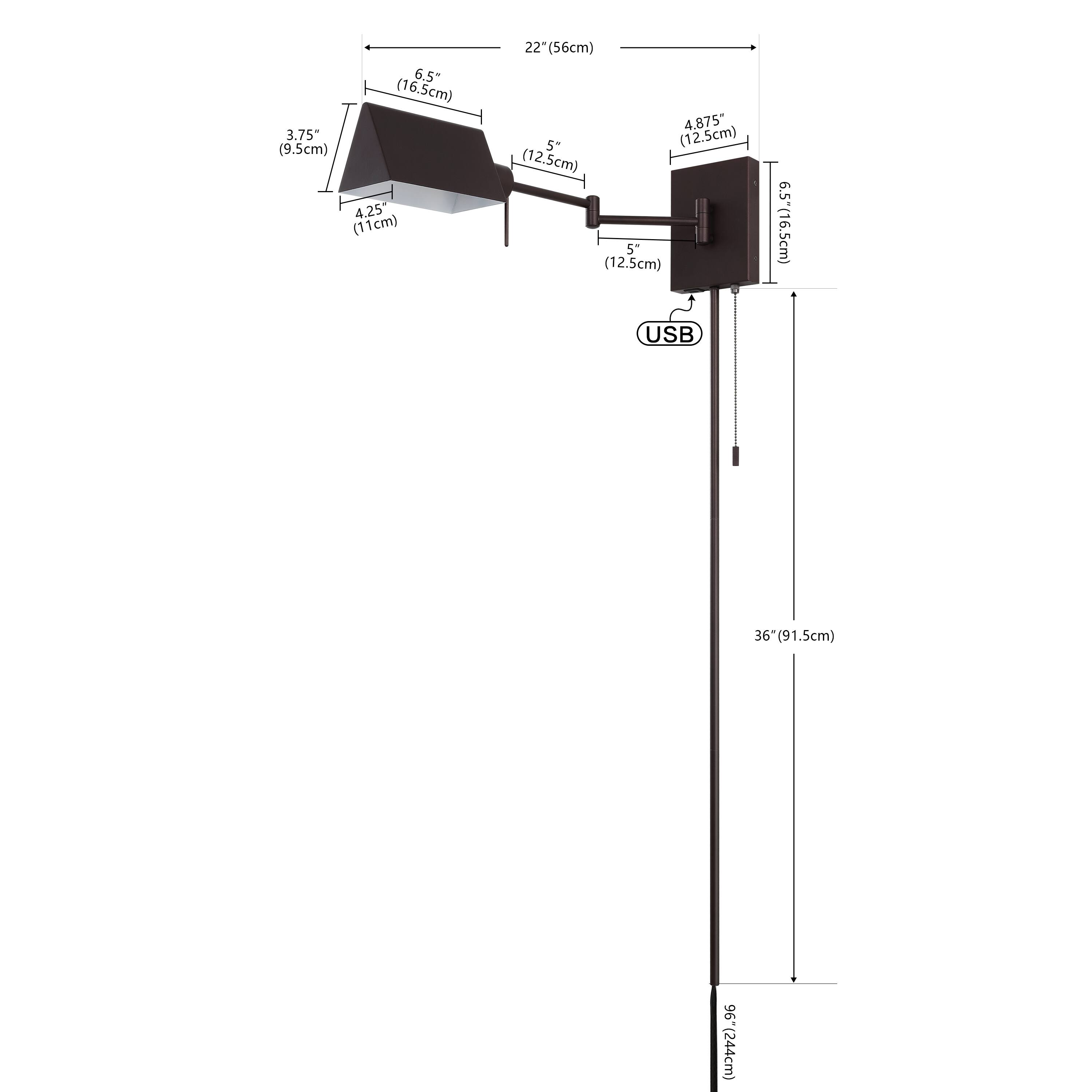 6.5" (16.5cm)  
3.75" (9.5cm)  
4.25" (11cm)  
22" (56cm)  
4.875" (12.5cm)  
5" (12.5cm)  
6.5" (16.5cm)  
USB  
36" (91.5cm)  
96" (244cm)
