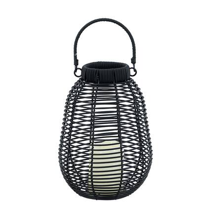 Front. Boyel Living - Black Poly Rattan Lantern with White LED Candle.