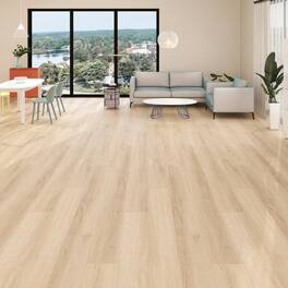 Dotfloor - Superoak SEKET Laminate Flooring - 48"x7.7" Planks, 8 Planks/Box (20.56 sq ft/Box), 12mm Thick, AC4 Wear Rating - Light Canoy