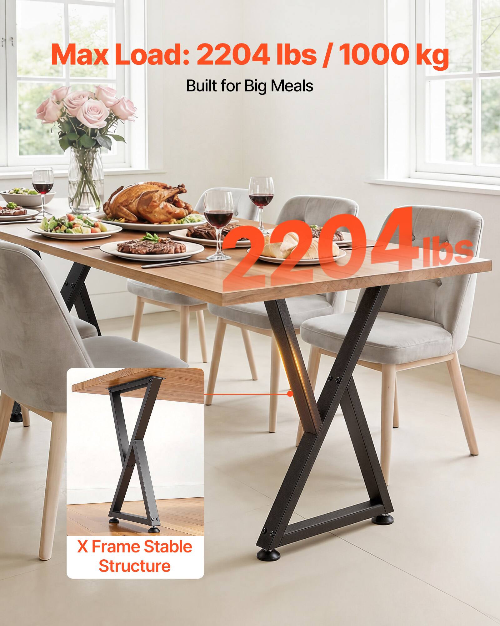 Max Load: 2204 lbs / 1000 kg  
Built for Big Meals  

2204 lbs  

X Frame Stable Structure