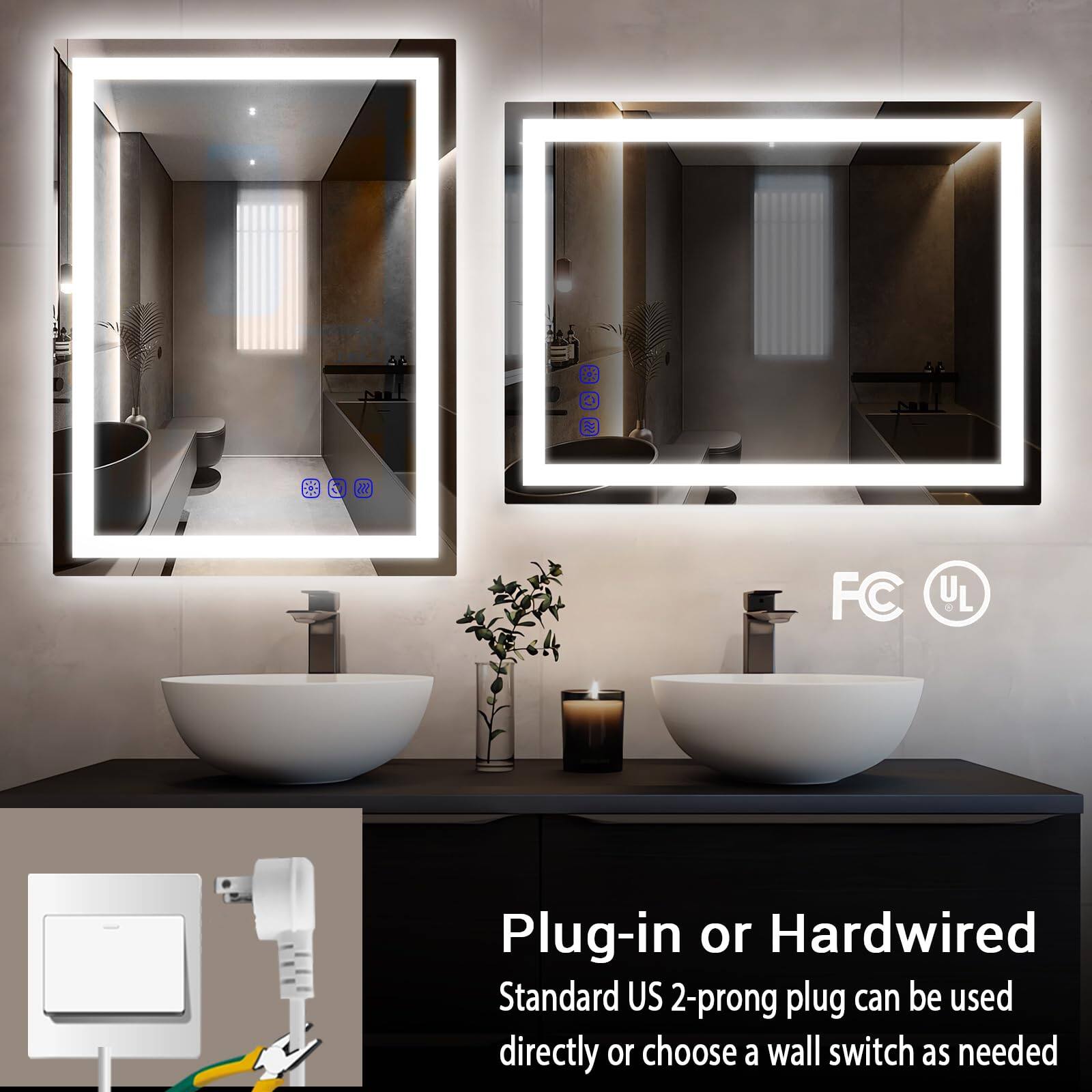 Plug-in or Hardwired  
Standard US 2-prong plug can be used directly or choose a wall switch as needed