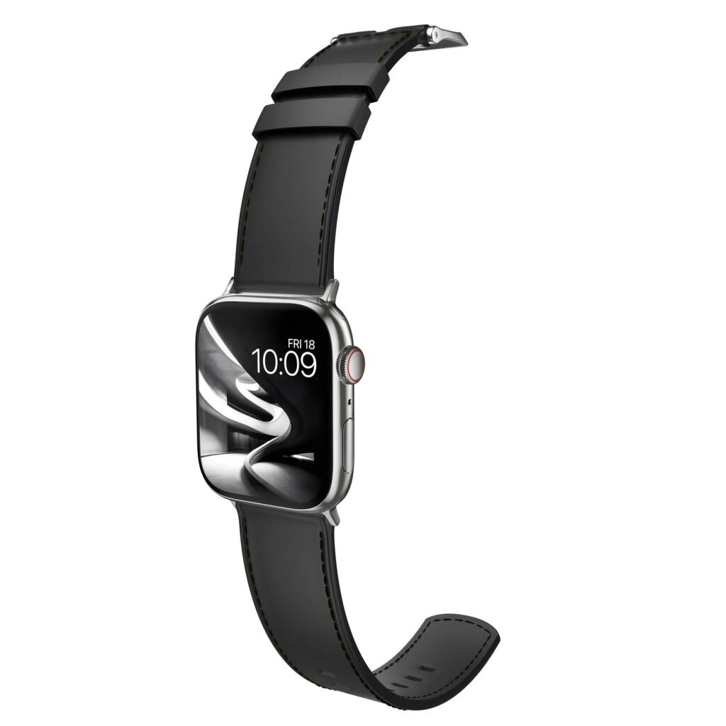 MobyFox - Classic Leather Band for Apple Watch – Genuine Leather, Stainless Steel Buckle, Fits All Series & SE - Black