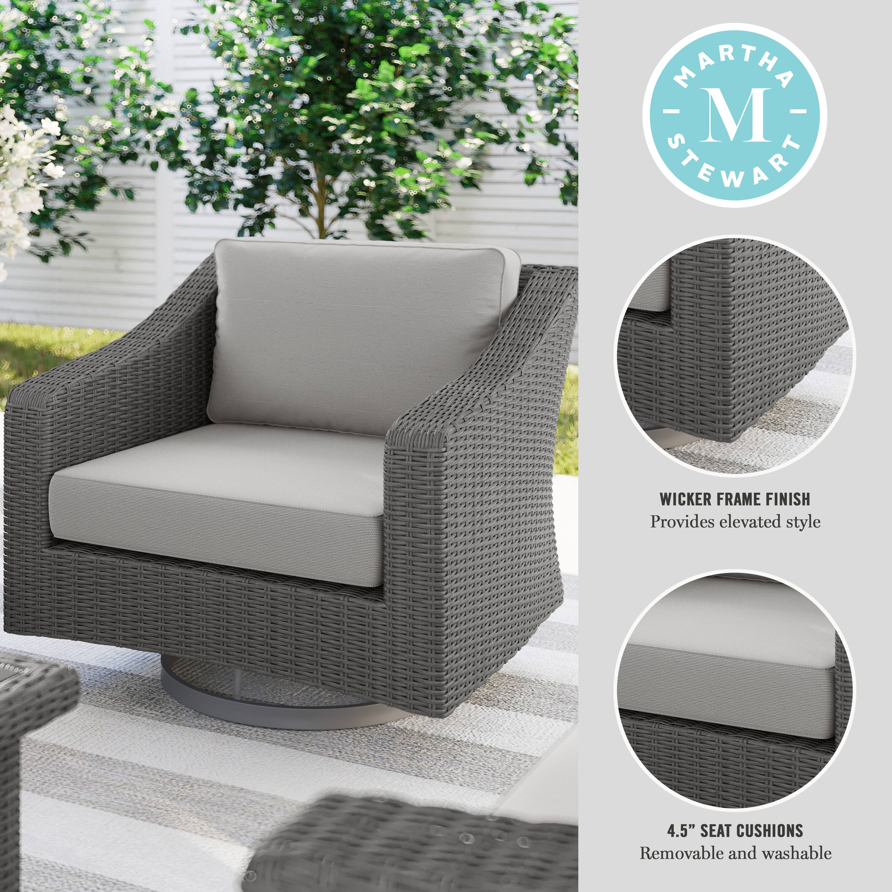 MARTHA STEWART WICKER FRAME FINISH Provides elevated style 1-hand 4.5" SEAT CUSHIONS Removable and washable