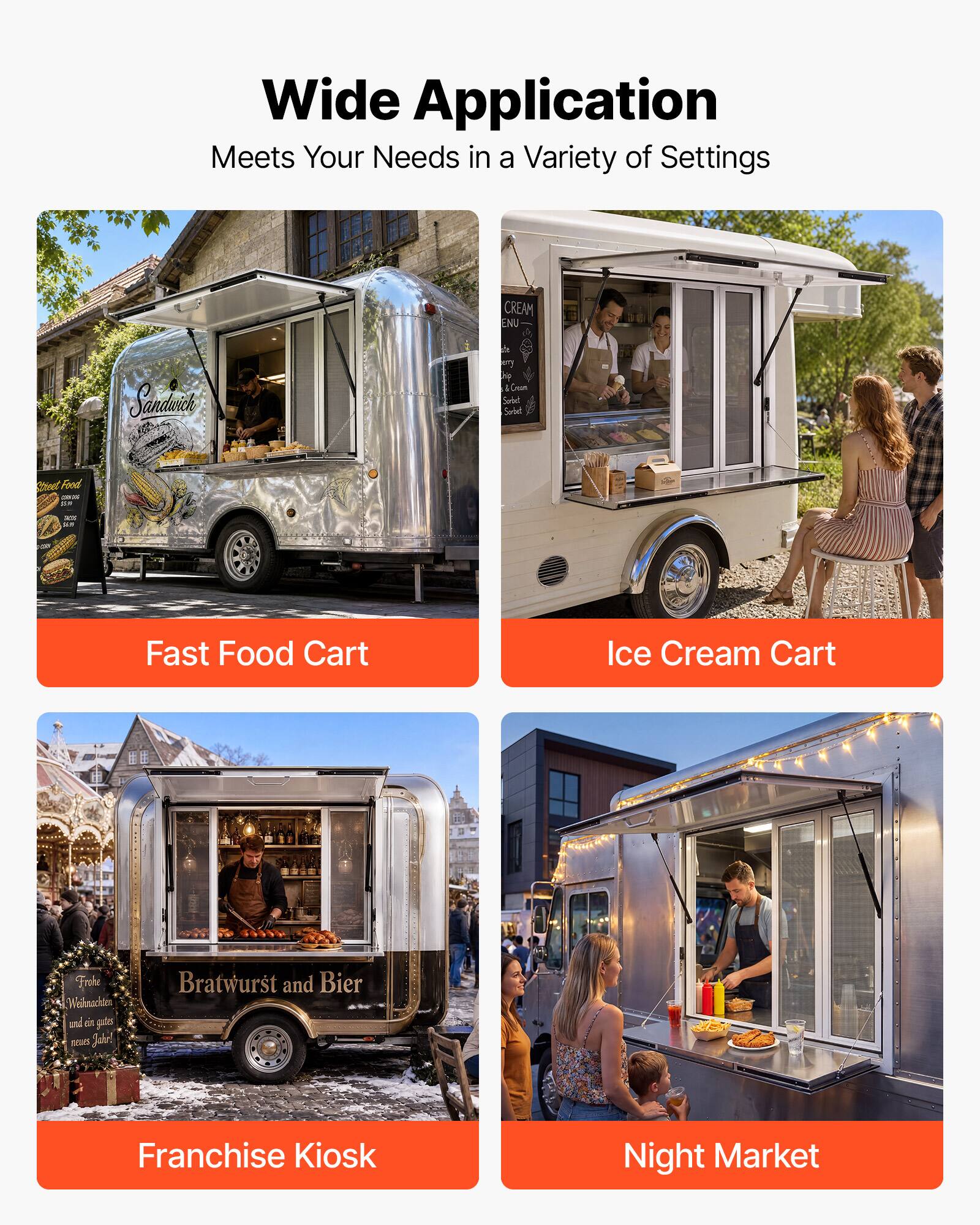 Wide Application Meets Your Needs in a Variety of Settings

- Fast Food Cart
- Ice Cream Cart
- Franchise Kiosk
- Night Market