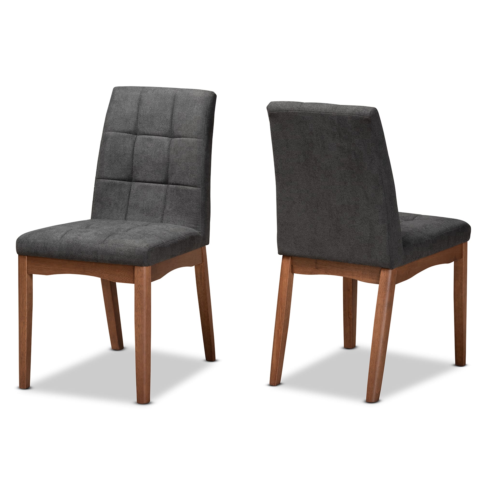 Baxton Studio - Tara Mid Century Dark Fabric Upholstered and Finished Wood 2-Piece Dining Chair Set - Dark Grey/Walnut Brown