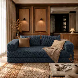 Famapy - Convertible Folding Sofa Bed Couch 2-in-1 Loveseat with Plush Fabric Detachable Metal Support Brackets for Living Room - Navy Blue