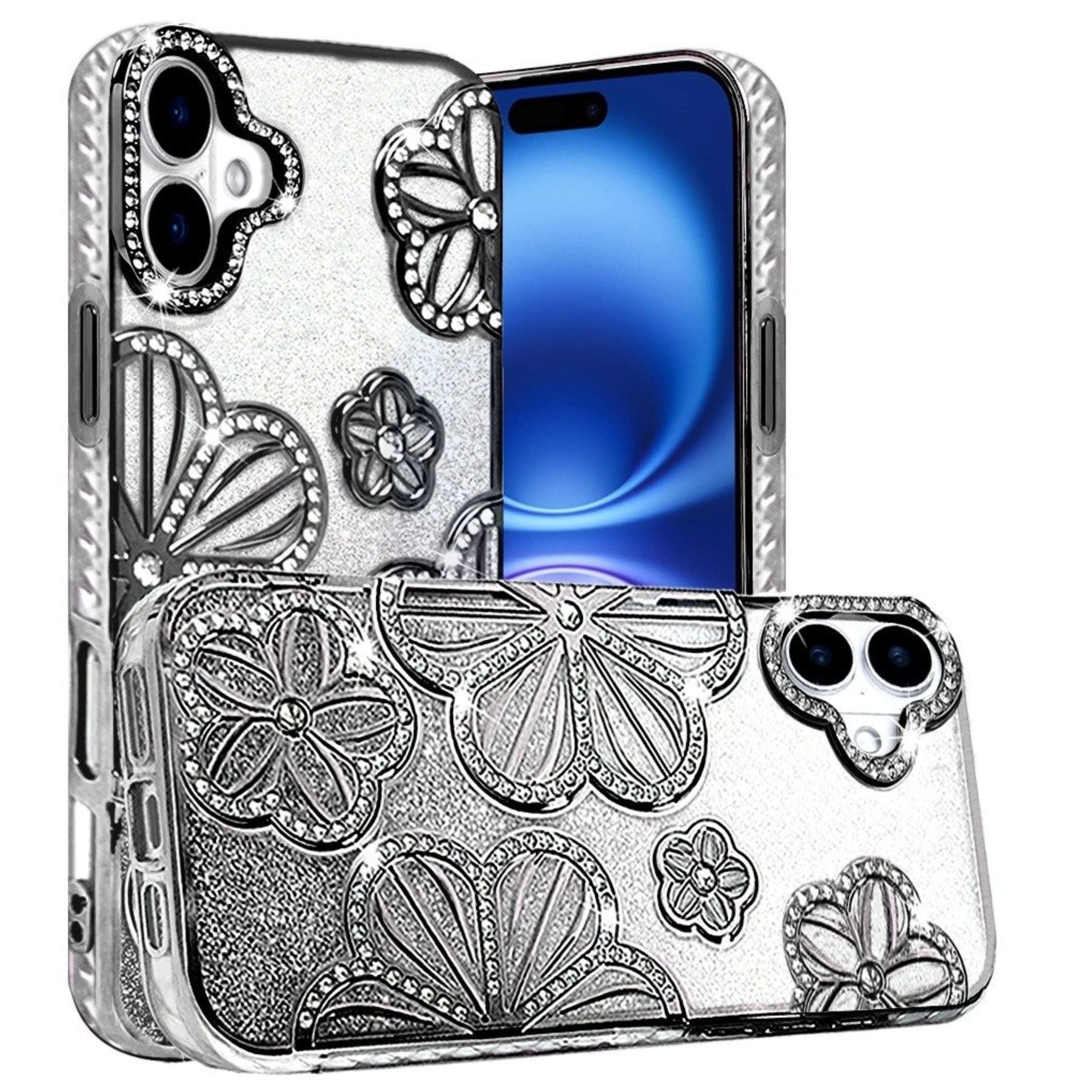 Kitcheniva - 3D Floral Glitter Phone Case With Tempered Glass For iPhone 17 - Black price history on PriceWatchPro