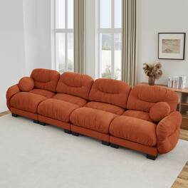 Anysun - 4 Seater Modular Sofa with Chenille Fabric, High-Density Foam & Curved Armrests, Pleated Design for Living Room - Orange