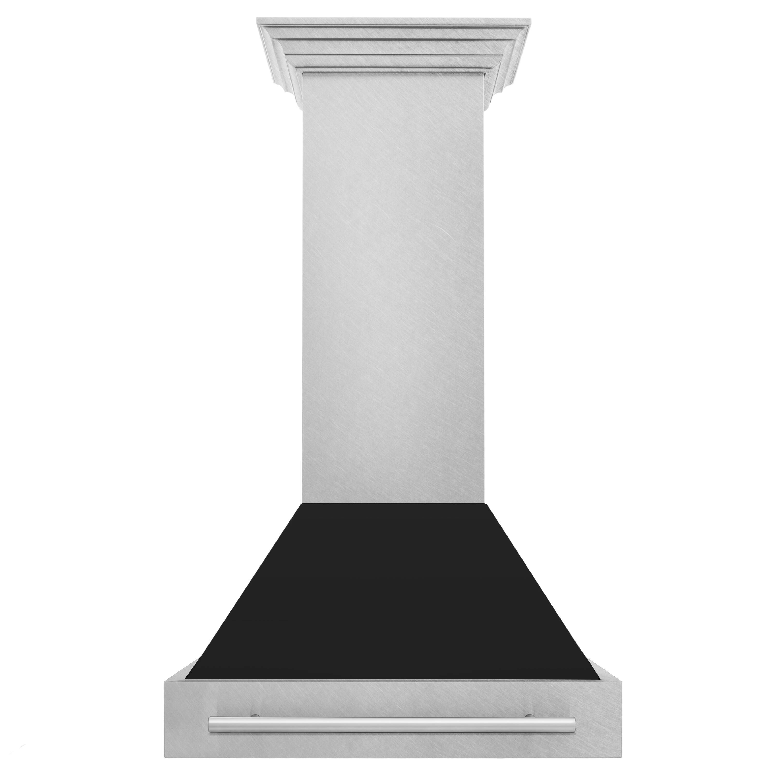 Front. ZLINE - 30 in. Satin Stainless Steel Wall Mount Range Hood with Black Matte Shell and Stainless Steel Handle - Black Matte.
