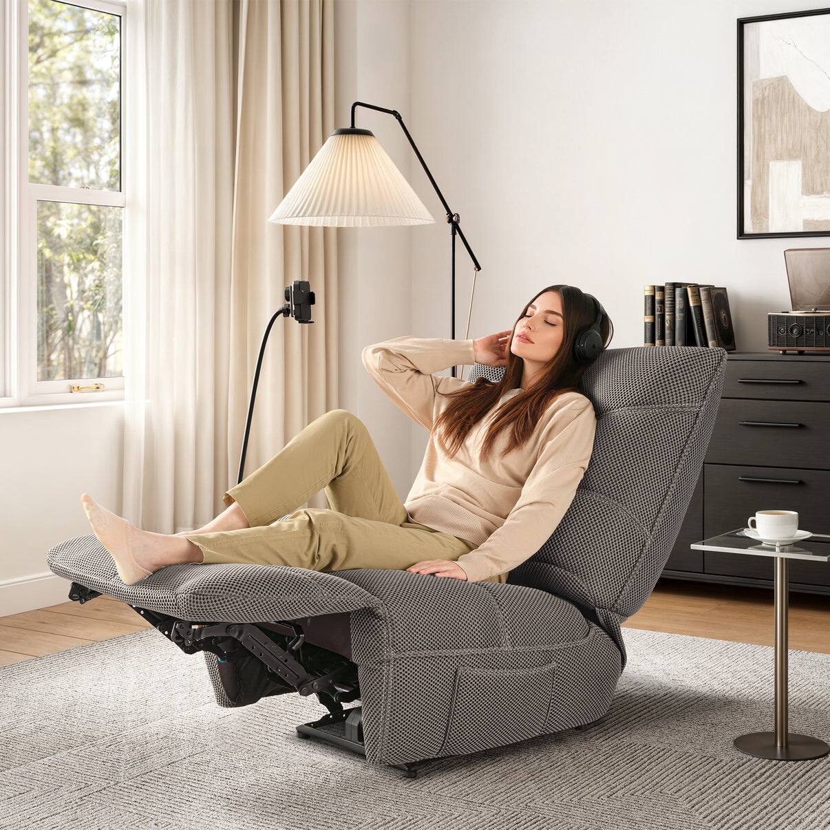 Angle. Eureka Ergonomic - Modern Power Recliner Chair with USB & Wireless Charging  for Living Room, Rocking Swivel Base, Upholstered - Grey.