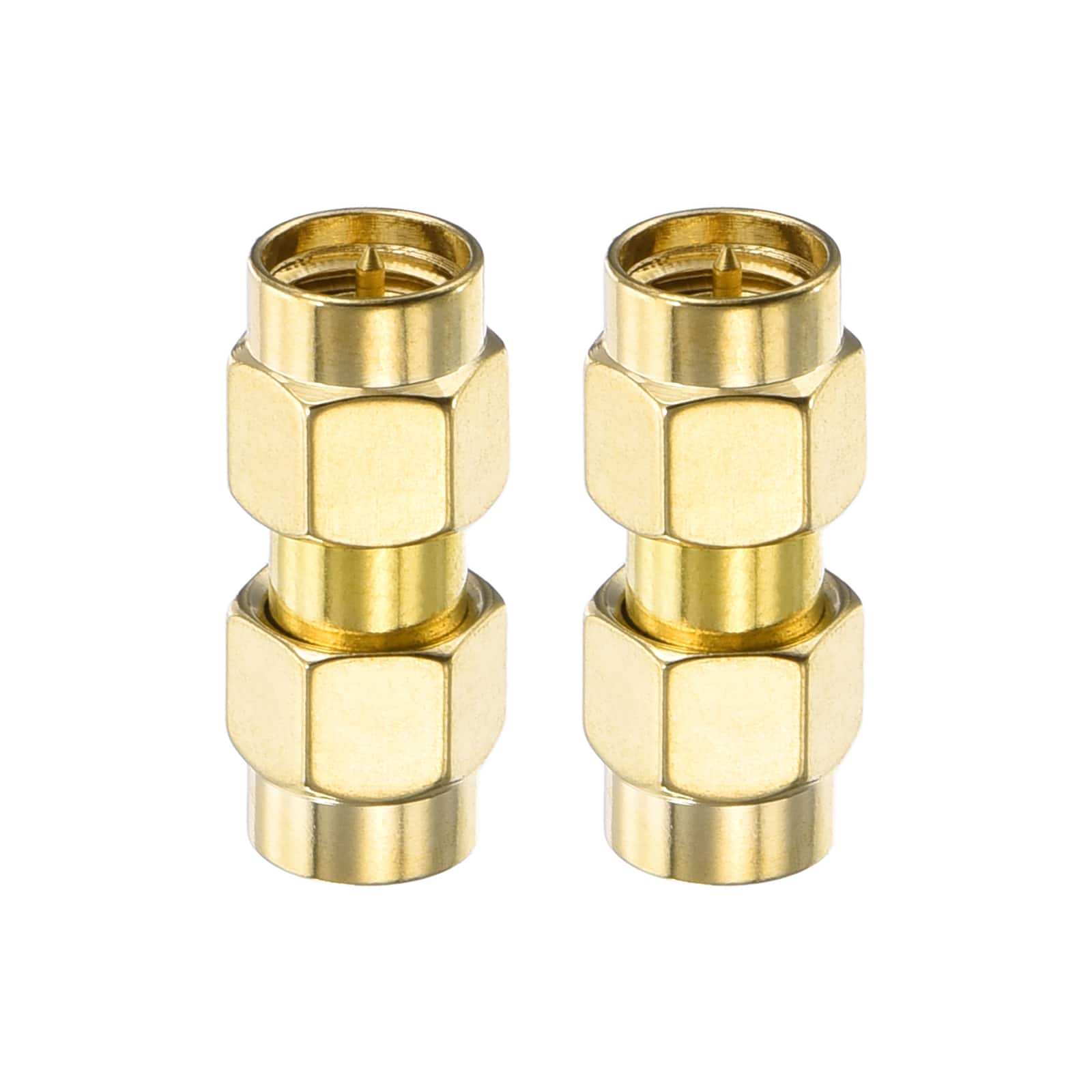 Unique Bargains - 2pcs SMA Straight Adapter, Adapter Male to RP-SMA Male 50 Ohm for Antennas/Signal/Test/Router/Car Navigation - Gold