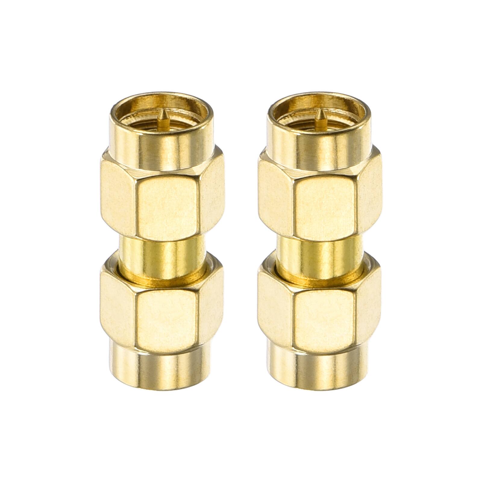 Front. Unique Bargains - 2pcs SMA Straight Adapter, Adapter Male to RP-SMA Male 50 Ohm for Antennas/Signal/Test/Router/Car Navigation - Gold.
