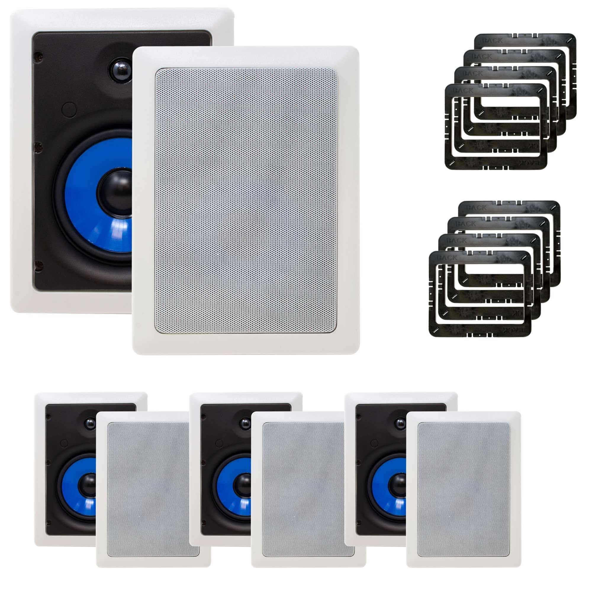 Legrand - HT5651 5000 Series 6.5" In-Wall Speakers Case Pack 4 Pair 8 Speakers total with In Wall Mounting Brackets - Black/Gray