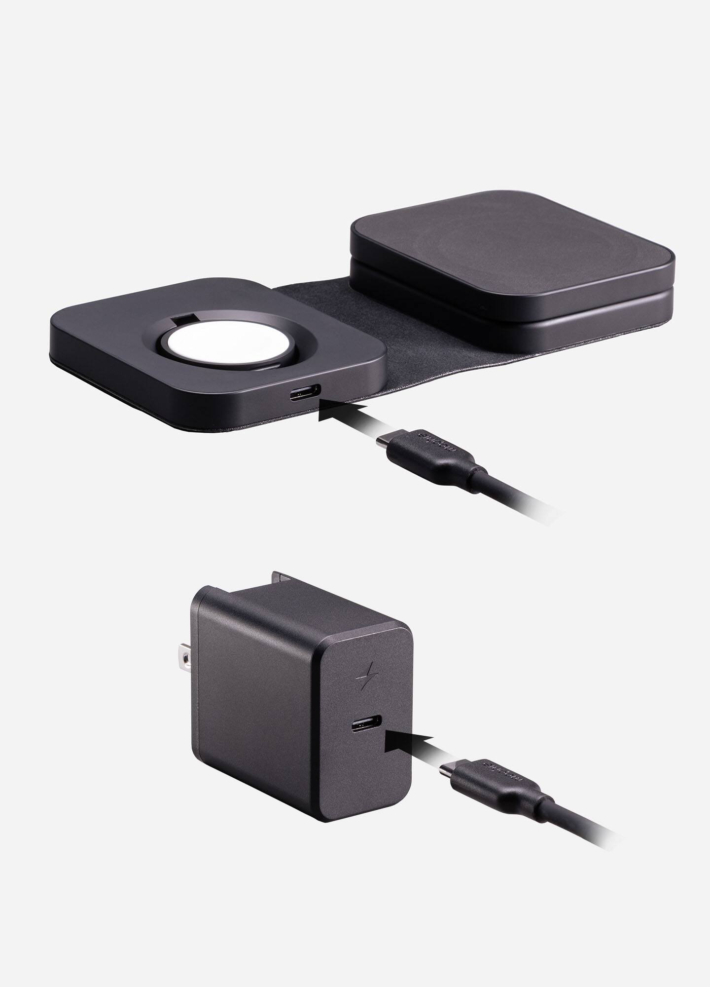 Alt View 6. mophie - 3-in-1 Wireless Travel Charger for iPhone, AirPods, Apple Watch, and Qi2-Enabled Devices - Black.