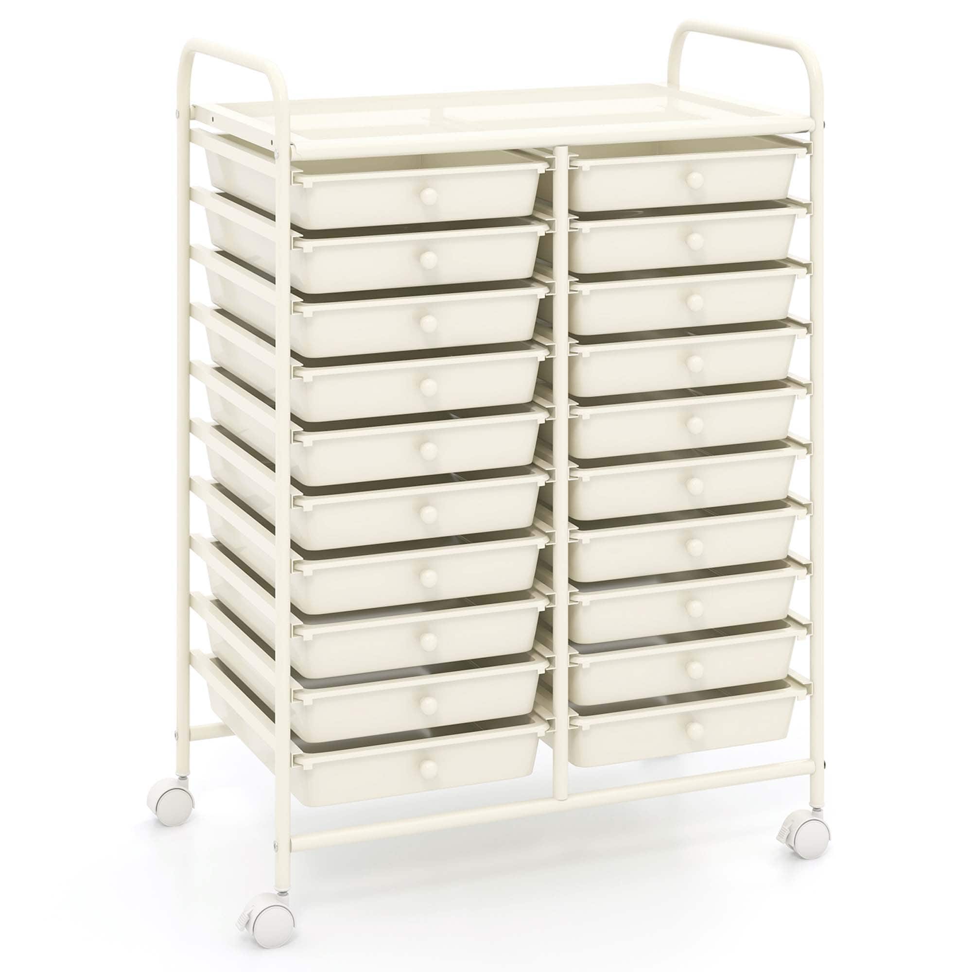 Costway - 20 Drawers Rolling Storage Cart Art Craft Organizer on Wheels Multipurpose - Off White