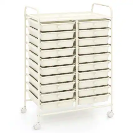 Front. Costway - Costway 20 Drawers Rolling Storage Cart Art Craft Organizer on Wheels Multipurpose - Off White.