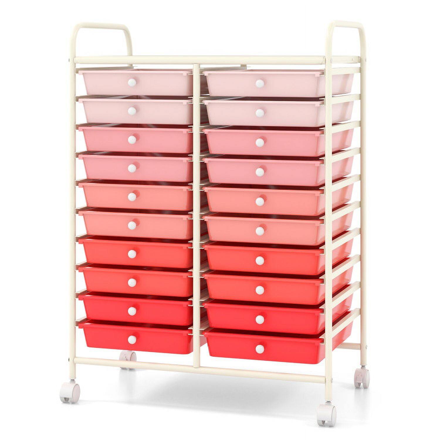 Angle. Kadyn - Filing Cabinet Office Drawers, Office Storage Cabinet,20 Drawers Rolling Storage Cart Studio Organizer-Pink.