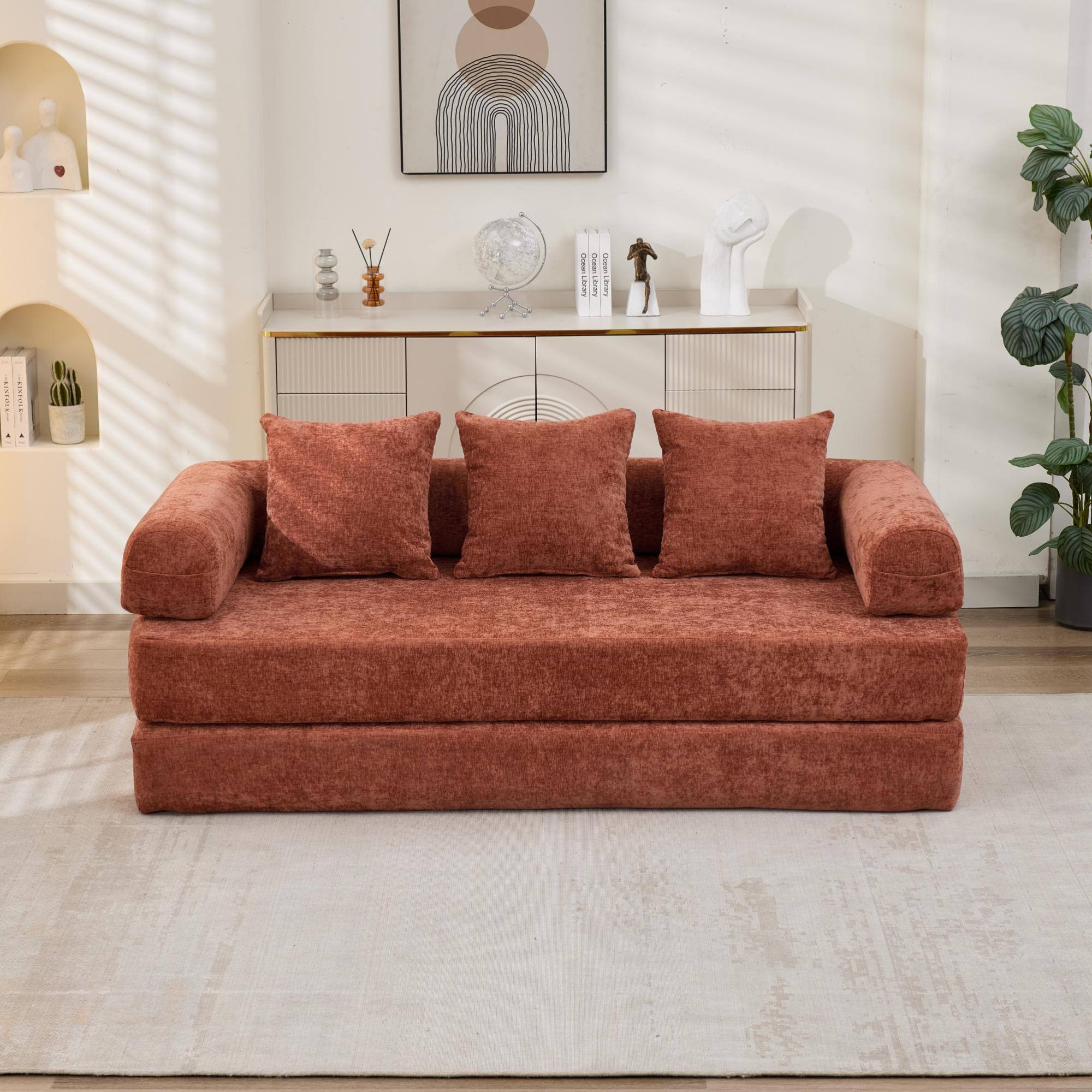 Alt View 7. GOODSILO - Convertible Folding Floor Sofa Bed with Armrests for Living Room, Bedroom, and Studio Lounging - Orange.
