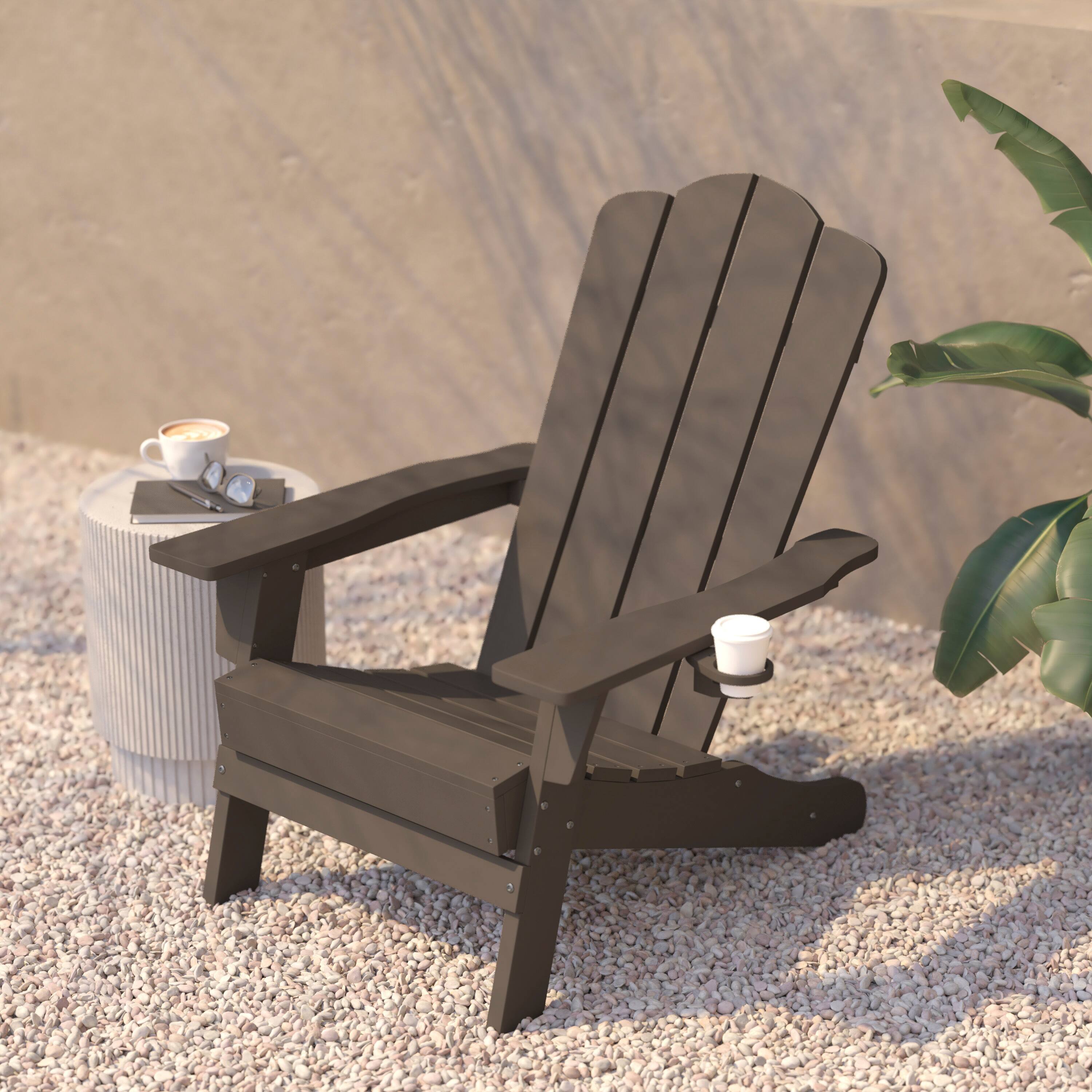 Alt View 2. Flash Furniture - Newport Adirondack Chair with Cup Holder, Weather Resistant HDPE Adirondack Chair in Brown - Brown.