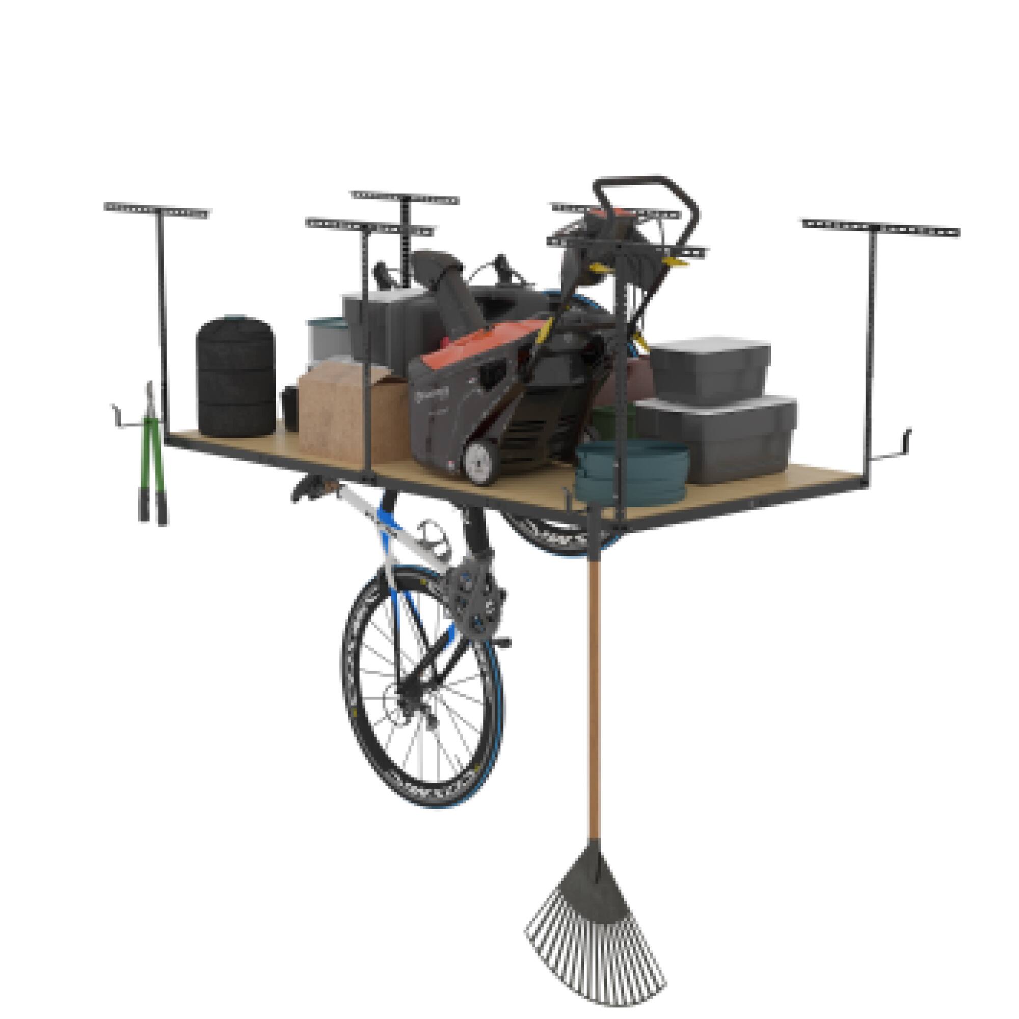 Back. Fleximounts - OHK Frame-Only Series 48 in. W x 96 in. D x 22-40 in. H Ceiling Mounted Overhead Garage Storage Rack with Hooks - Black.