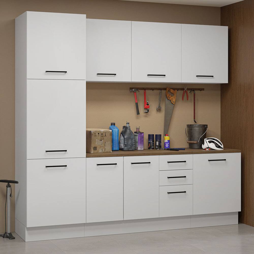Angle. Madesa - Madesa Garage Storage Cabinet Set 94"L Multiple Compartments Modular Pantry Base Cabinet Wall Cupboard - White - White.