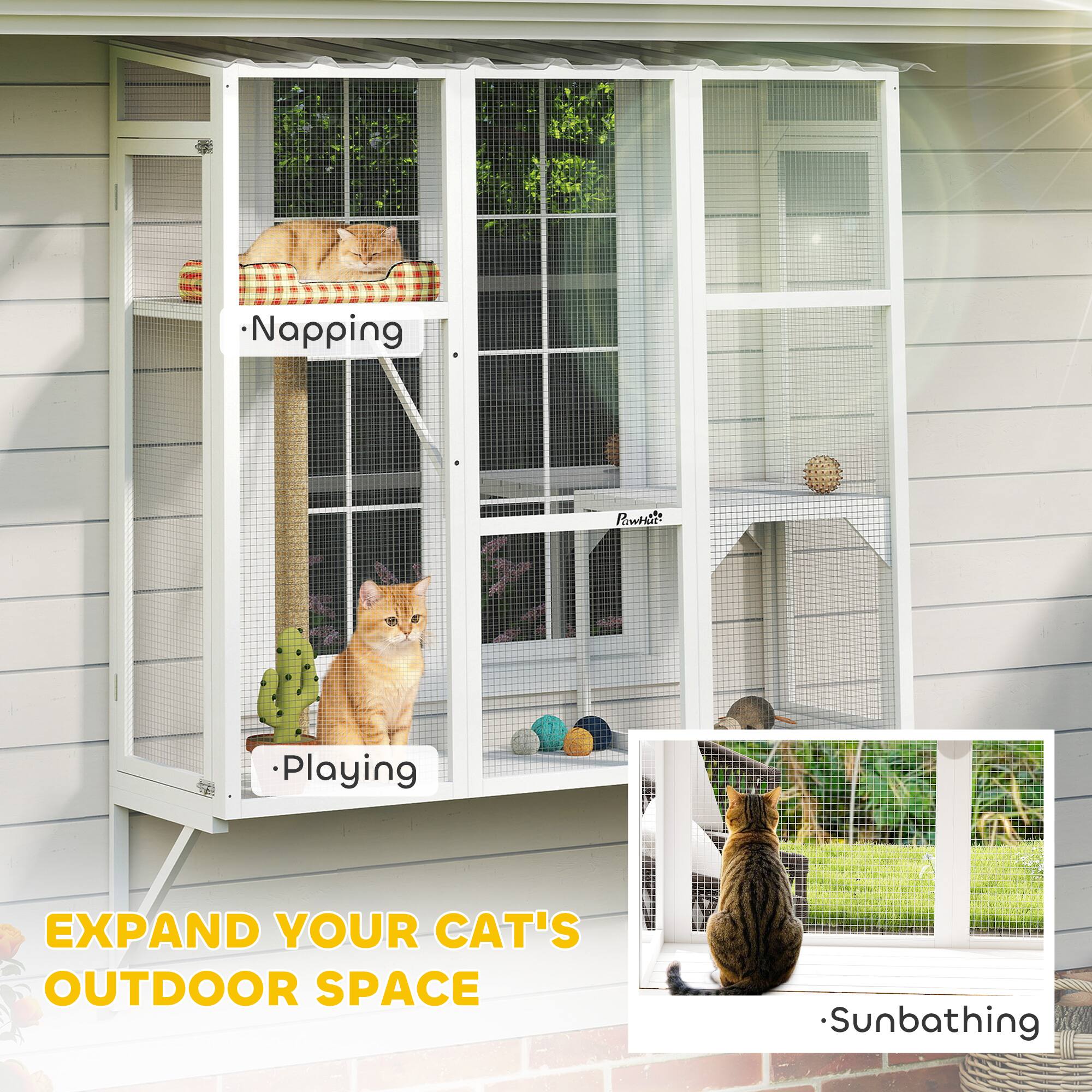 Napping  
Playing  
Sunbathing  

EXPAND YOUR CAT'S OUTDOOR SPACE