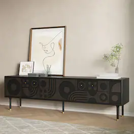 POVISON - 78.74"Mid-Century Modern TV Stand,Wood Media Console with Cabinets, Tall-Cast Legs, Color Entertainment Center - Smoky