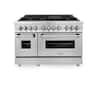 ZLINE - 48 in. Wide 7 Burner 6.0 cu. ft. Legacy Freestanding Dual Fuel Range with Gas Cooktop & 2 Electric Ovens - Stainless Steel