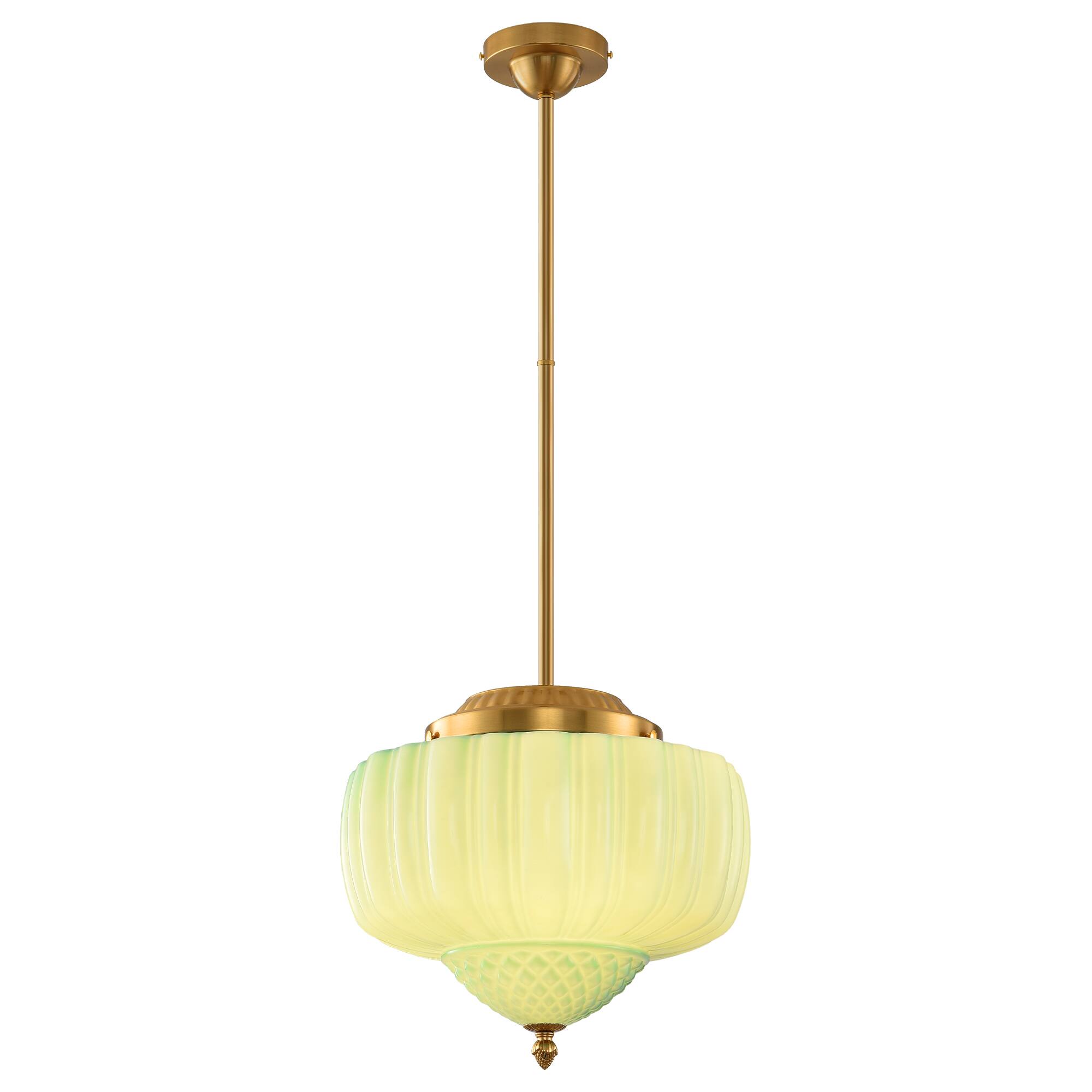 Alt View 4. Parrot Uncle - 13-Inch Vintage Green Ribbed Opal Glass 3-Light Schoolhouse Pendant Ceiling Light - Gold.