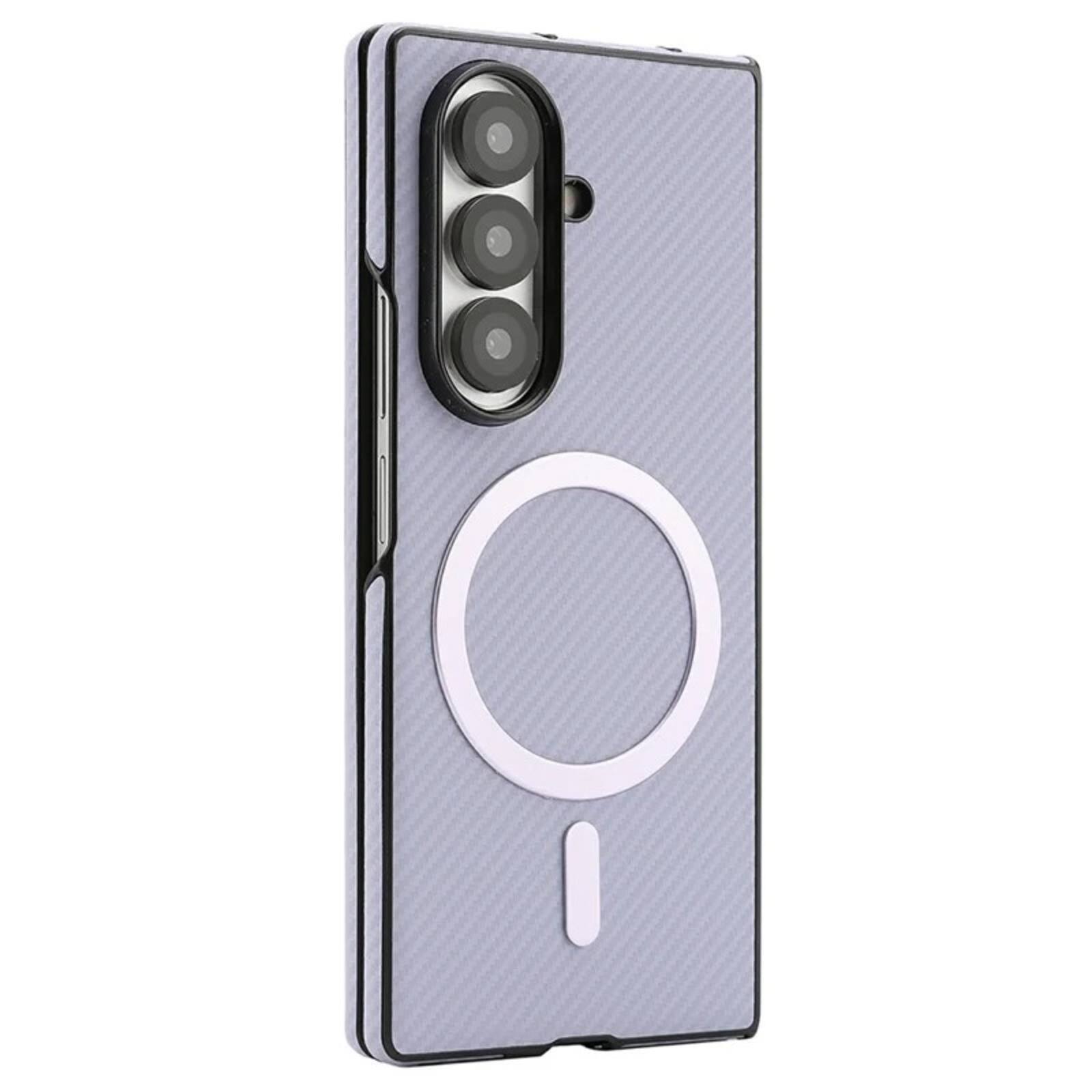 Alt View 5. UUCOVER - Magnetic Case for Samsung Galaxy Z Fold8 Ultra, Compatible with Magsafe Carbon Fiber Texture Shockproof Protective Cover - Purple.